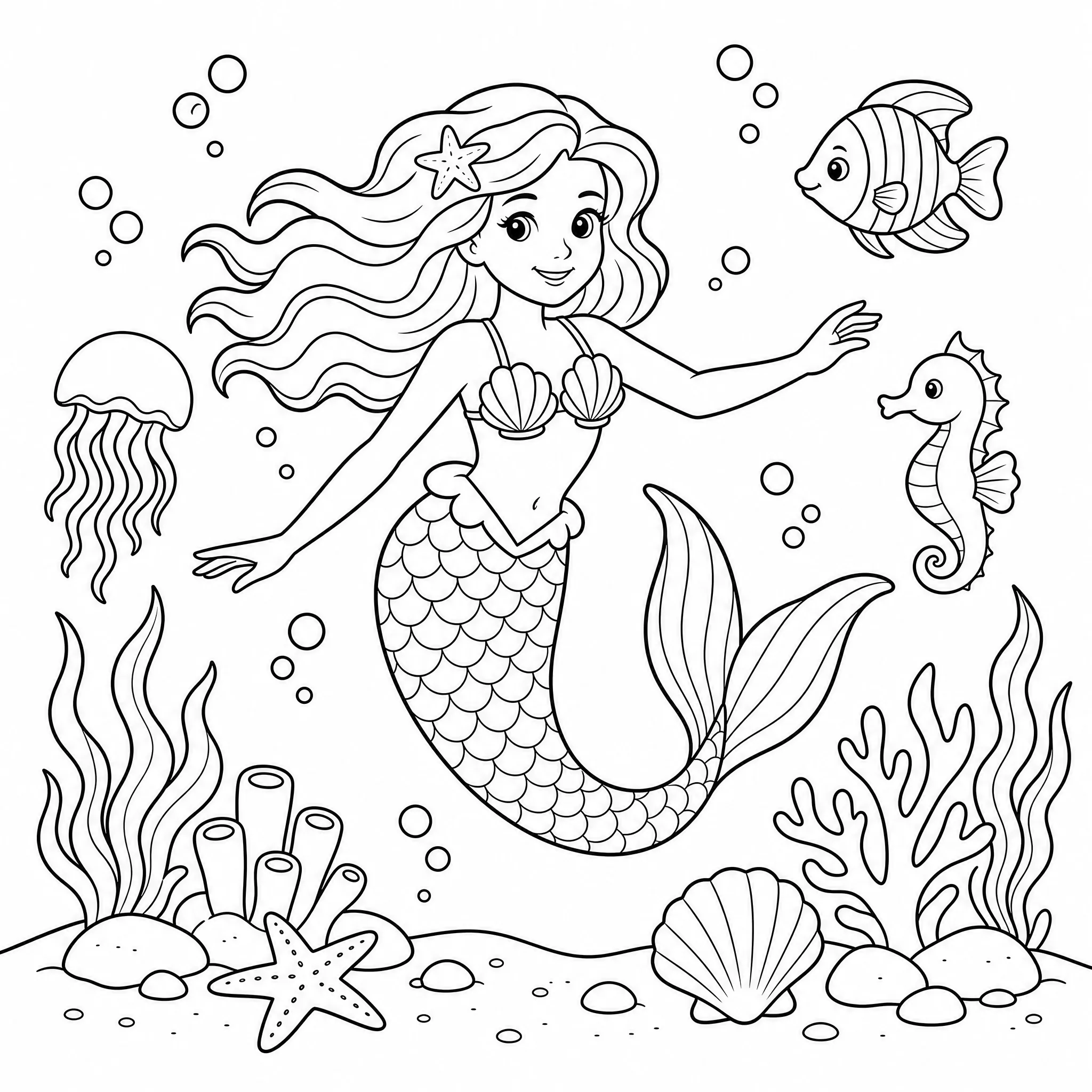 A mermaid coloring page to print and color