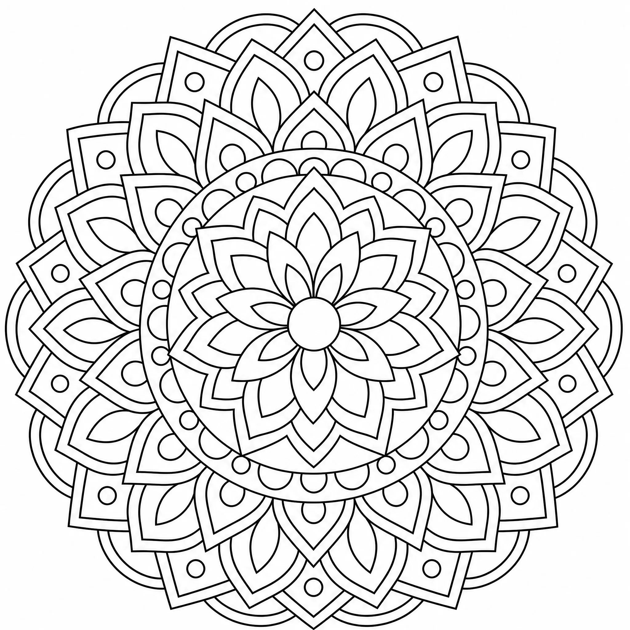 An intricate geometric mandala coloring page for adults