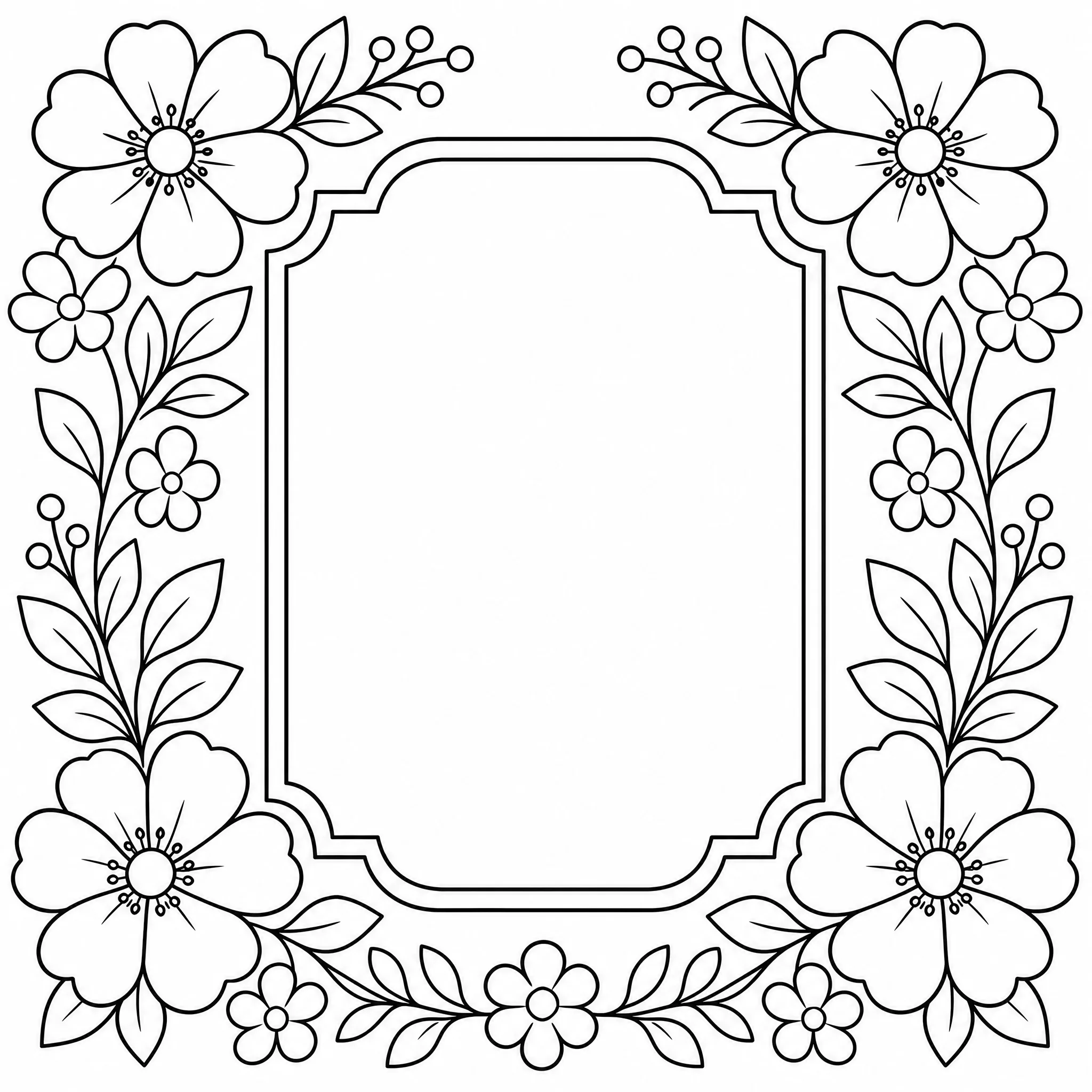 A floral greeting-card coloring page outline