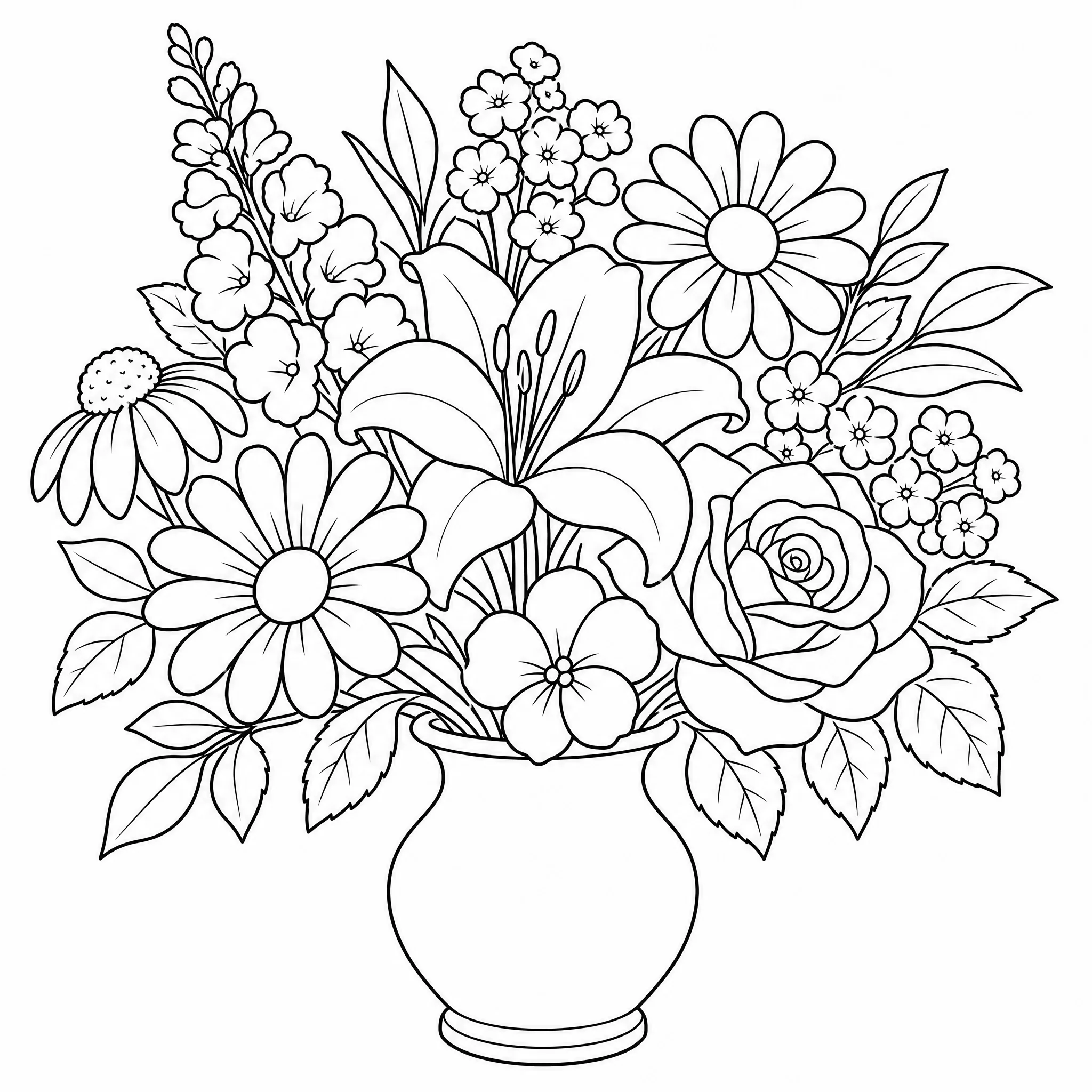Un bouquet de fleurs transformé en coloriage imprimable