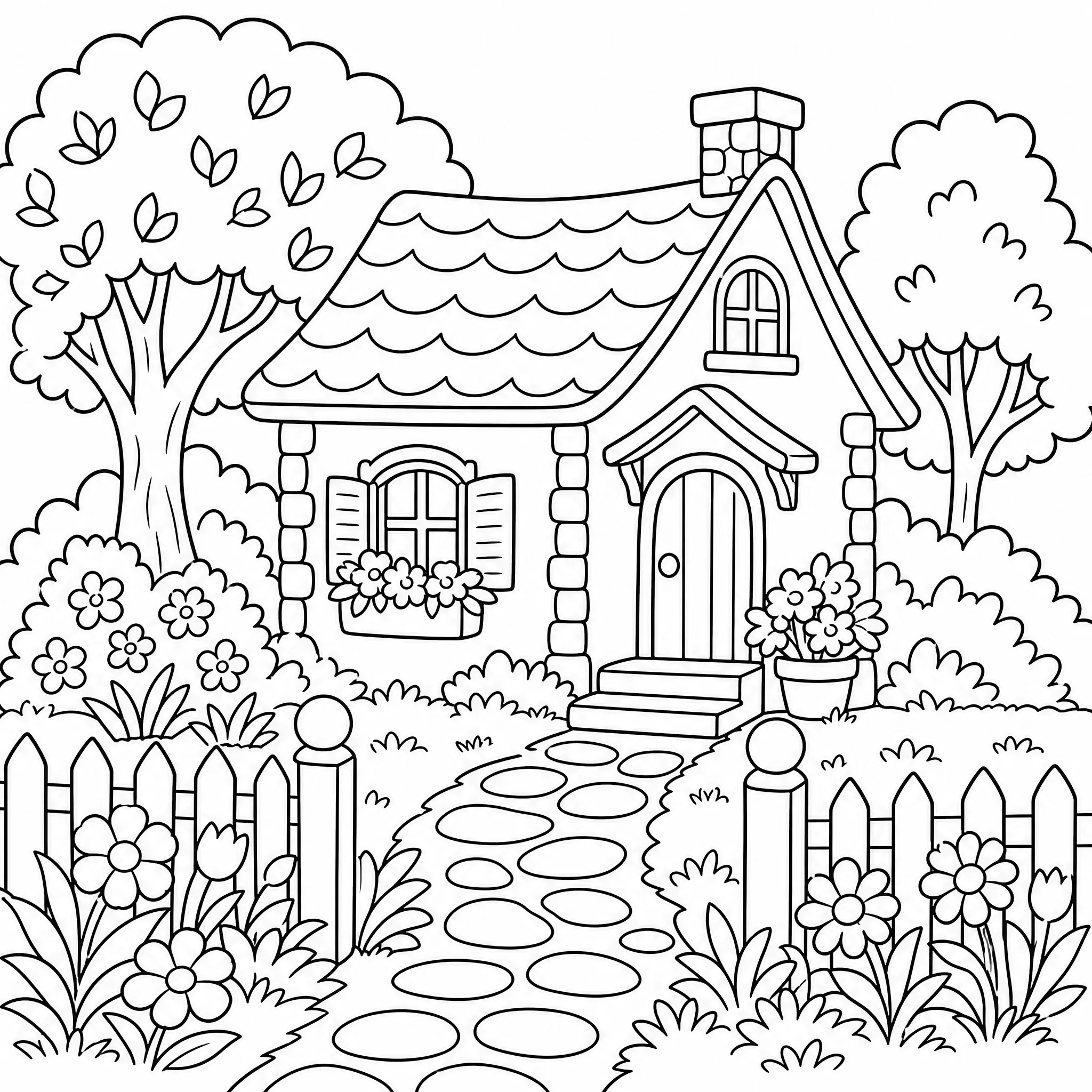 Une photo de maison de campagne transformée en contour de coloriage