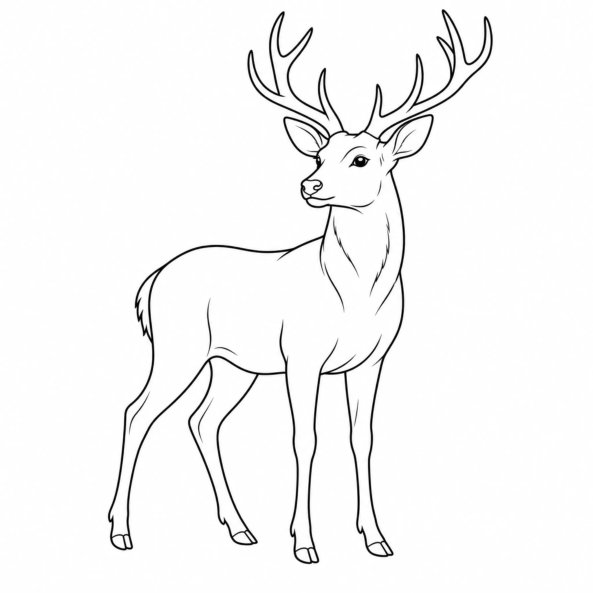 A photo of a deer converted into detailed black-and-white line art