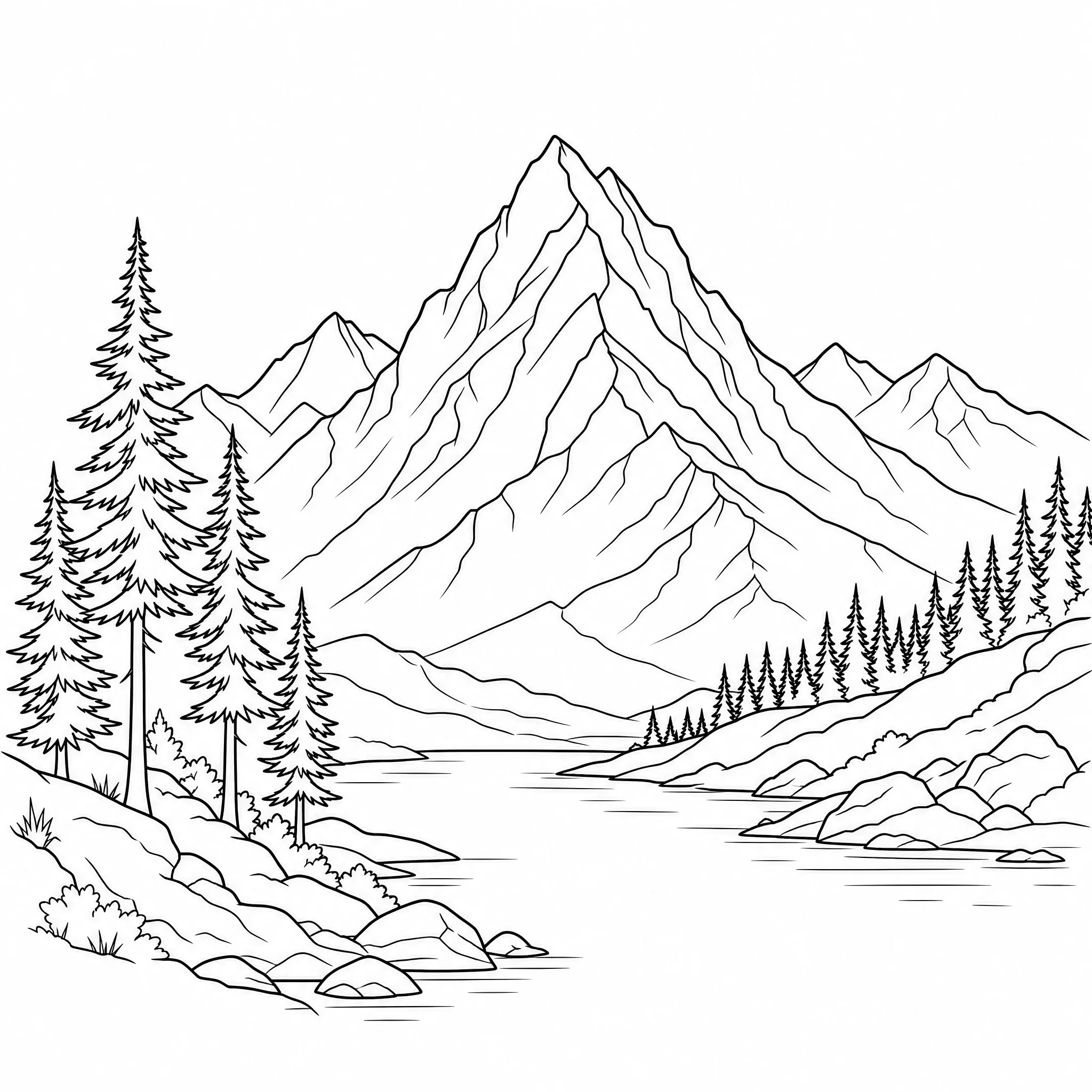 A landscape image converted into minimal line art outlines