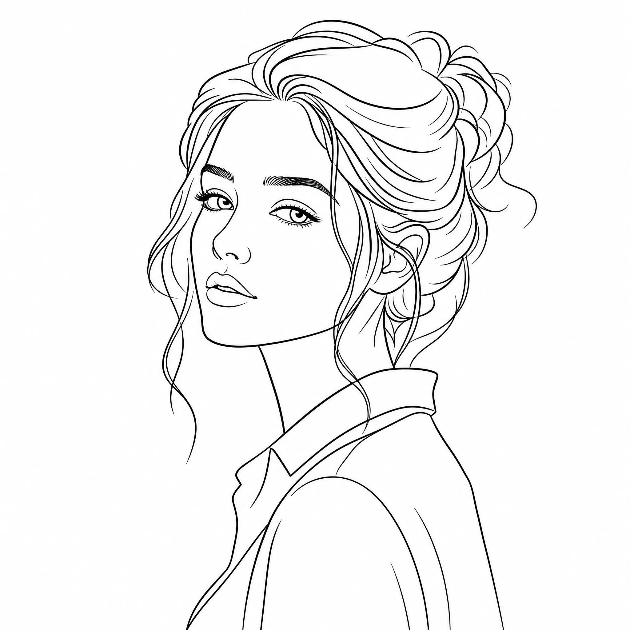 A portrait photo converted into clean black-and-white line art