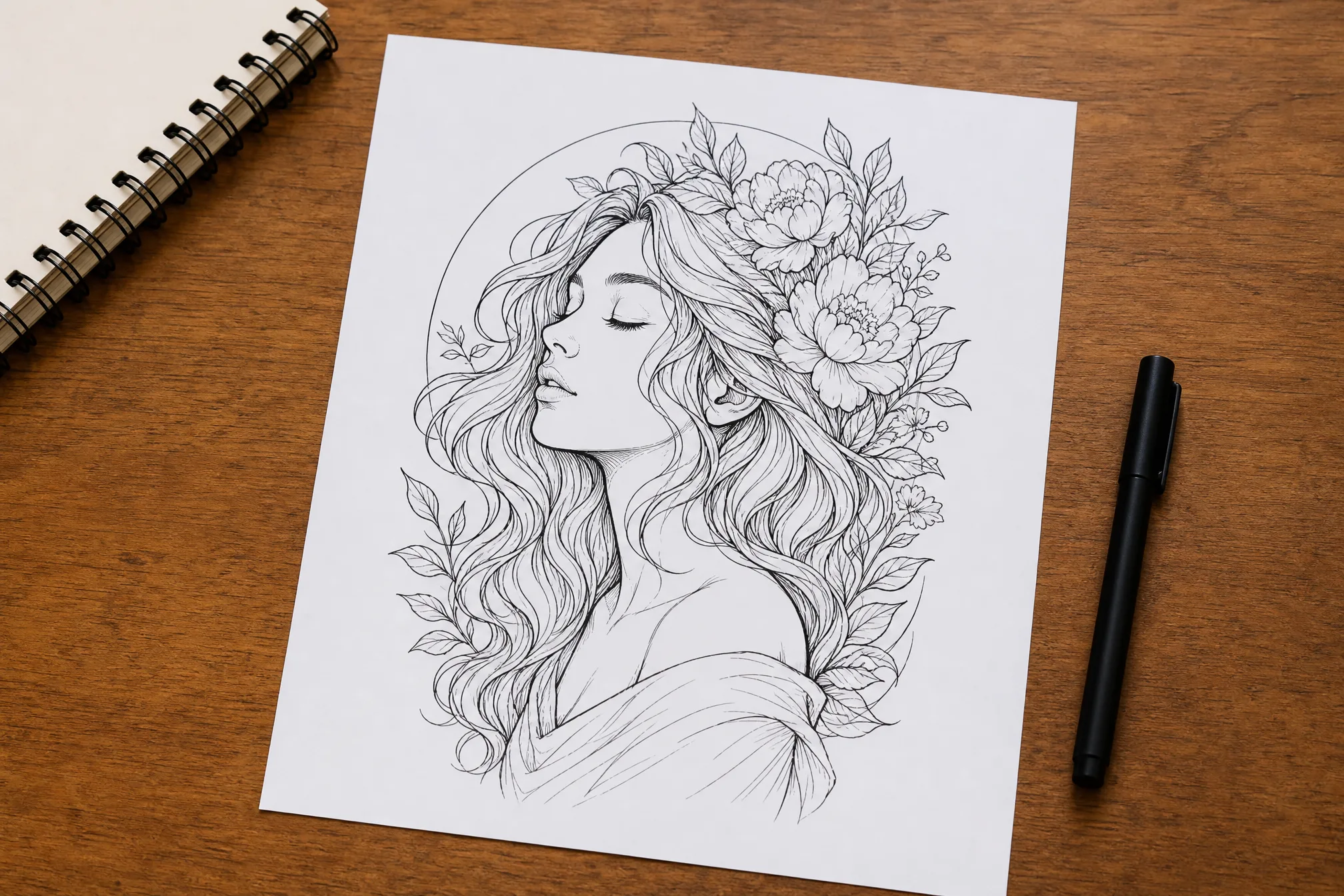 Black-and-white line art opened in a design layout ready to export