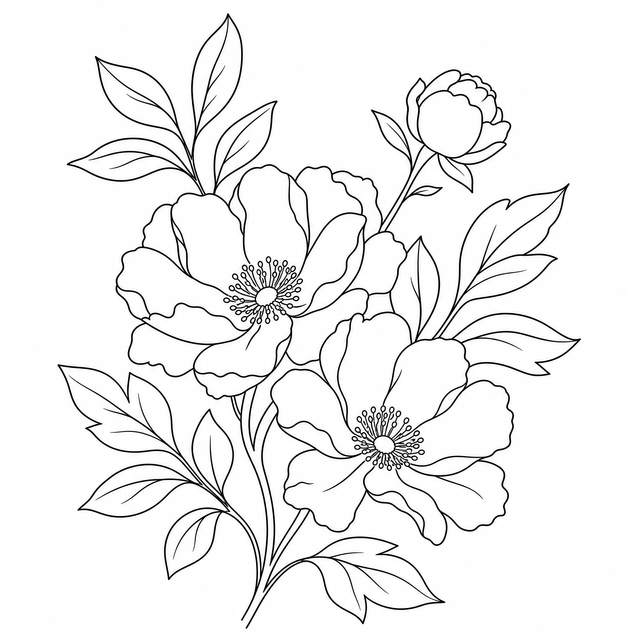 A floral line art outline used as an embroidery pattern guide
