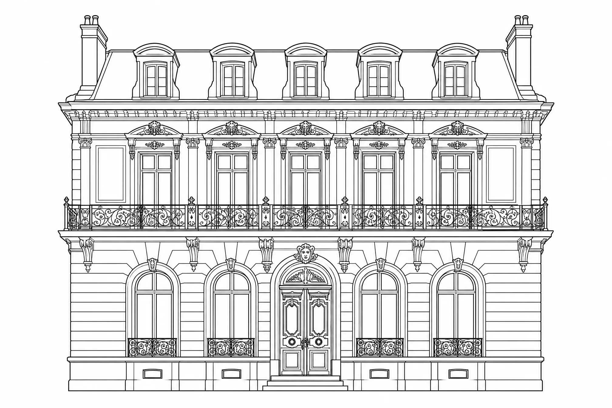 A detailed building image converted into a clean line drawing