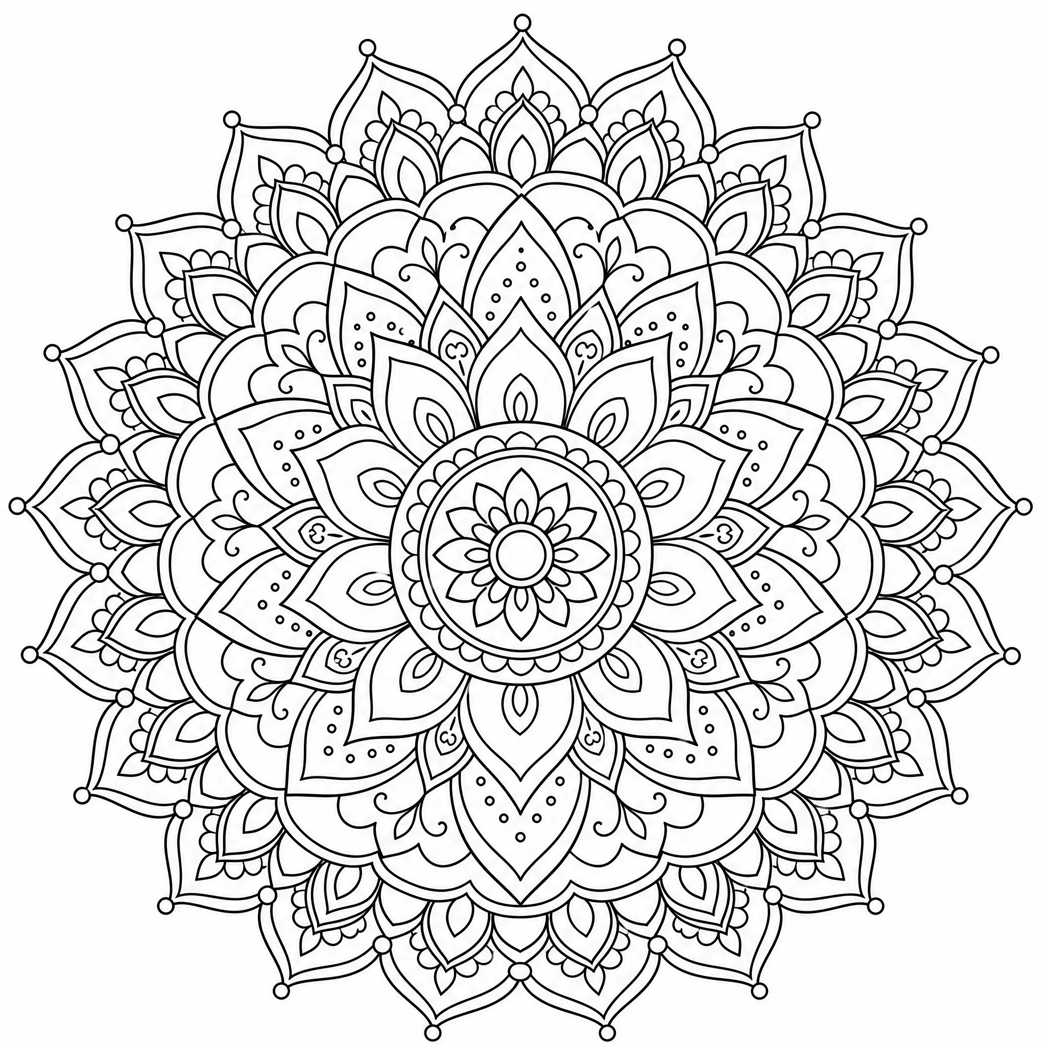 A mandala line drawing converted from an image, ready to color