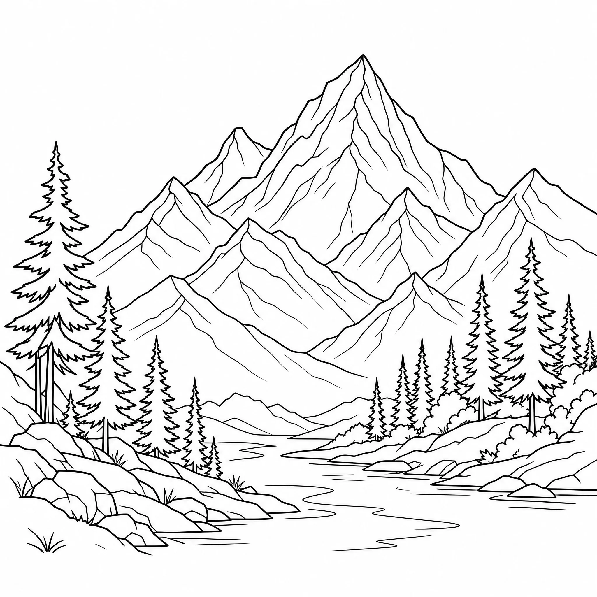 A landscape line drawing converted from an image for printing