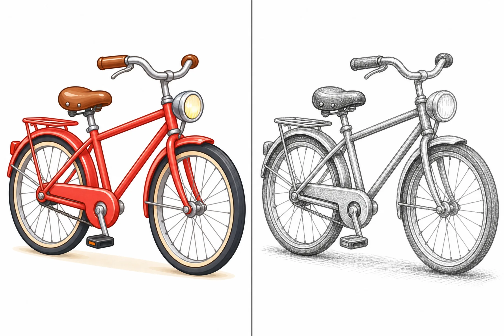 A bicycle image converted into a hand-drawn pencil sketch