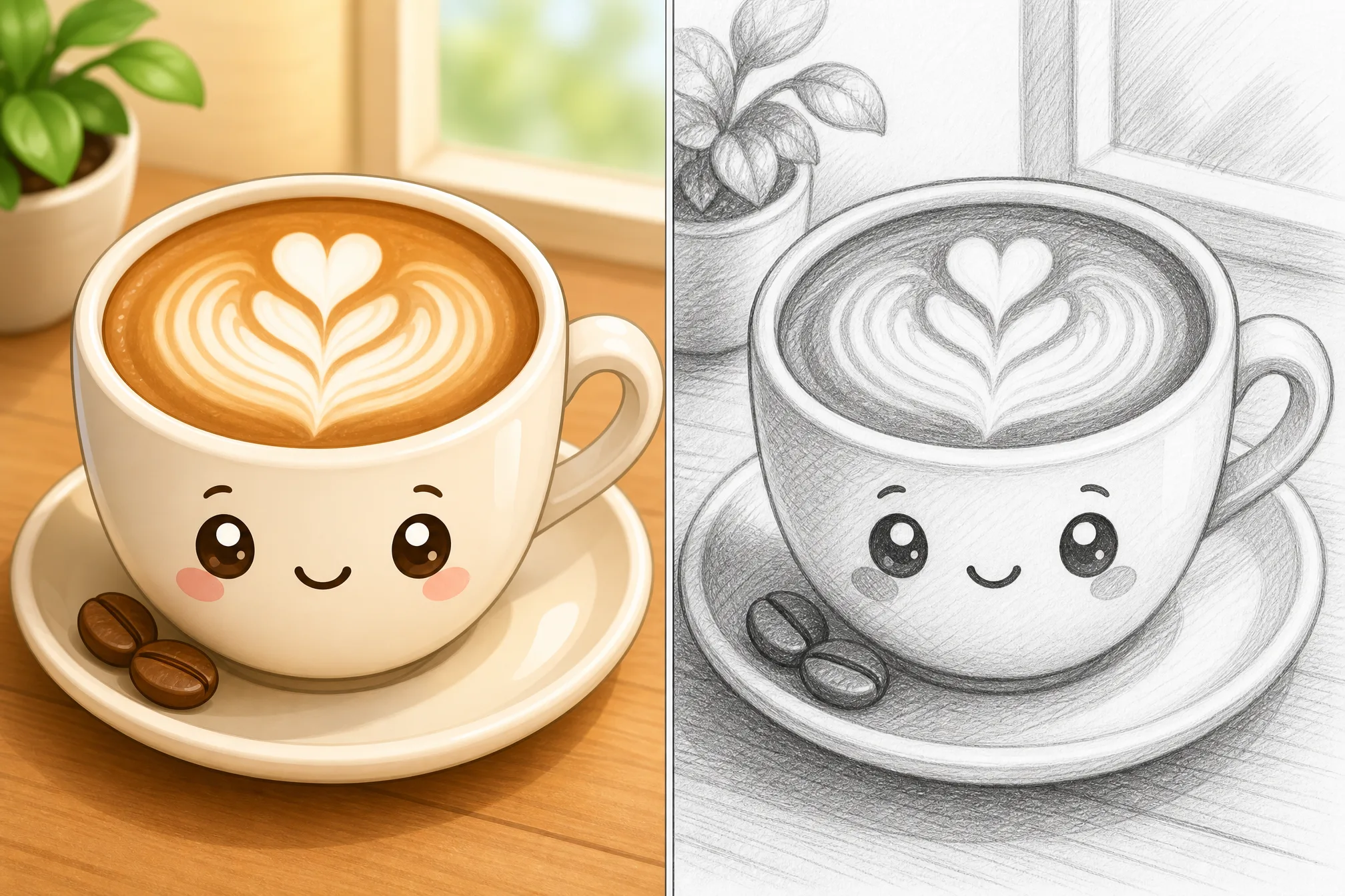 A coffee cup image converted into a pencil sketch with shading