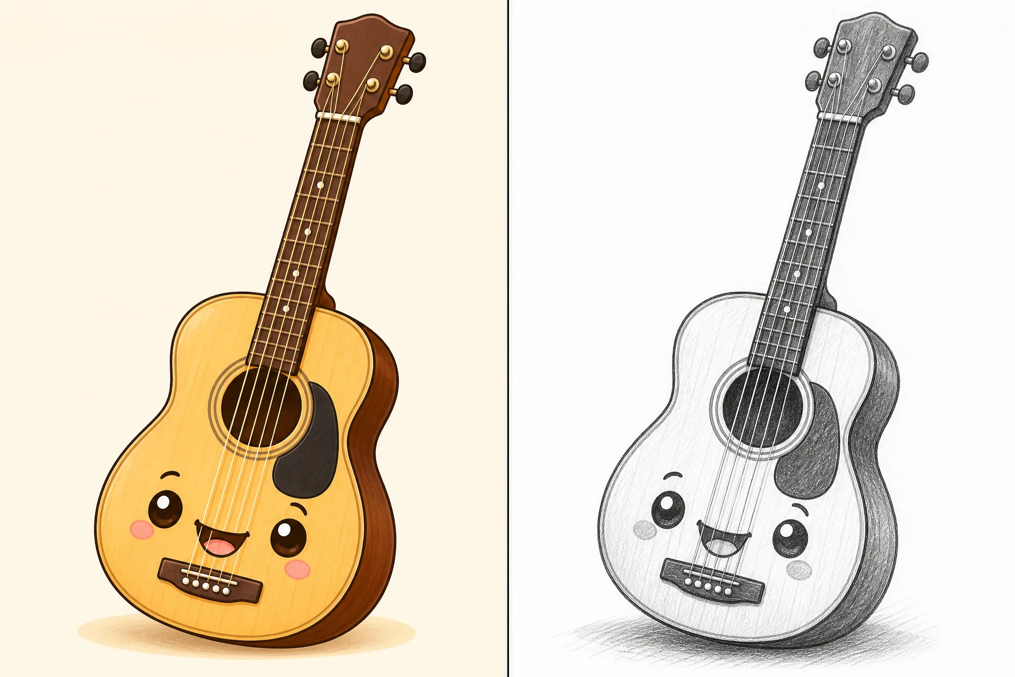 A guitar image converted into a detailed pencil sketch
