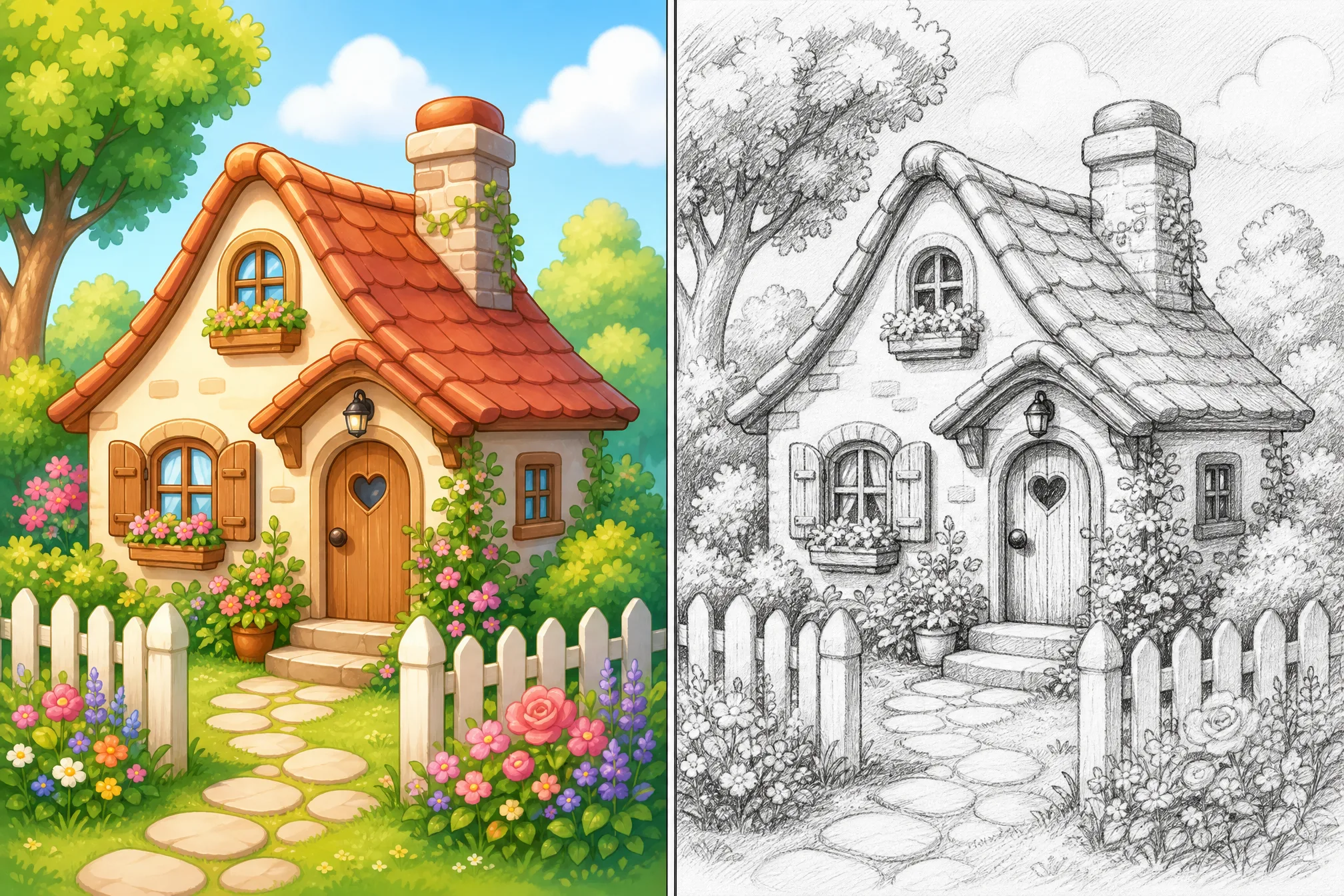 An image of a house converted into a pencil sketch drawing
