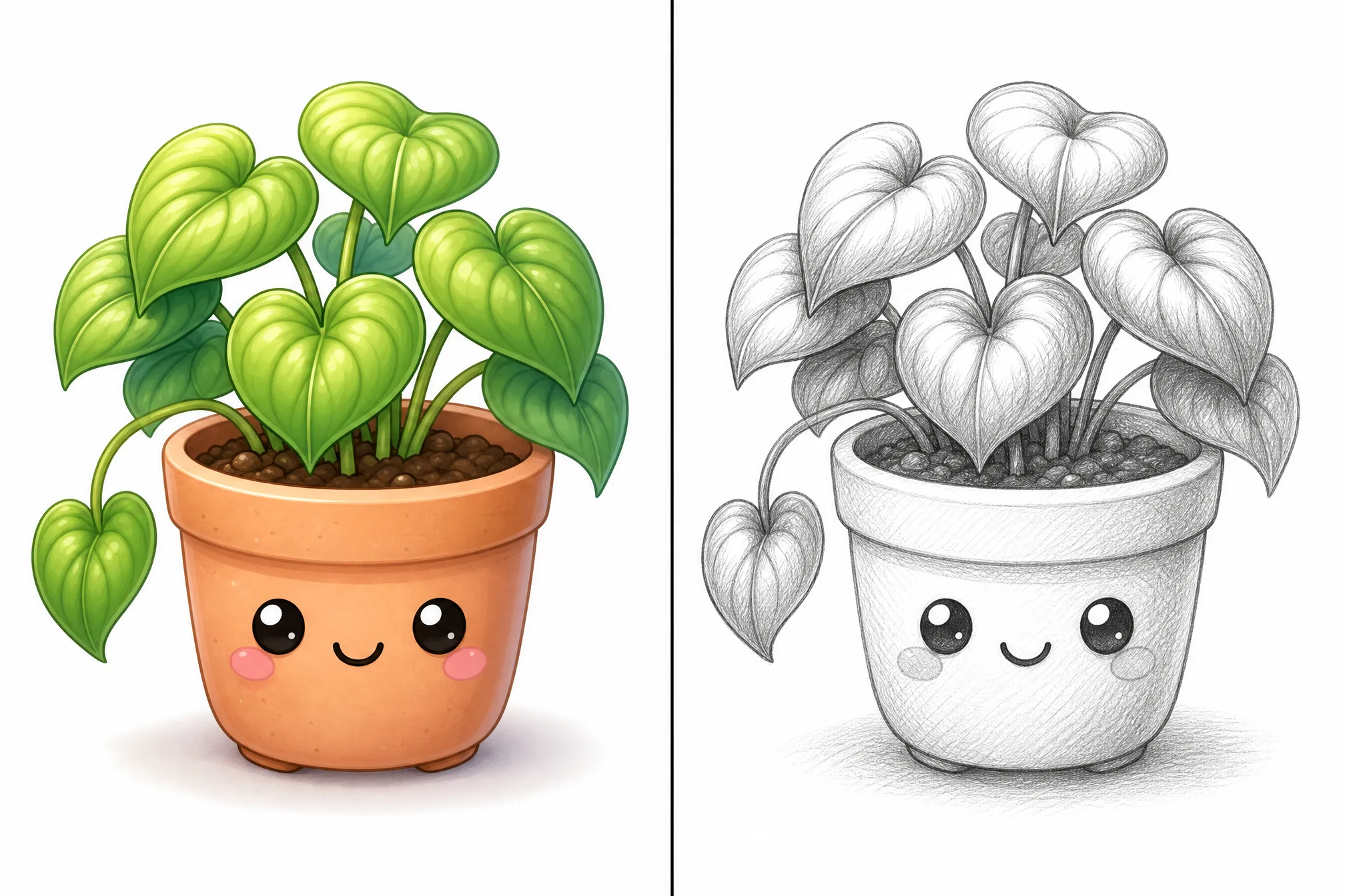 An image of a potted plant converted into a pencil sketch