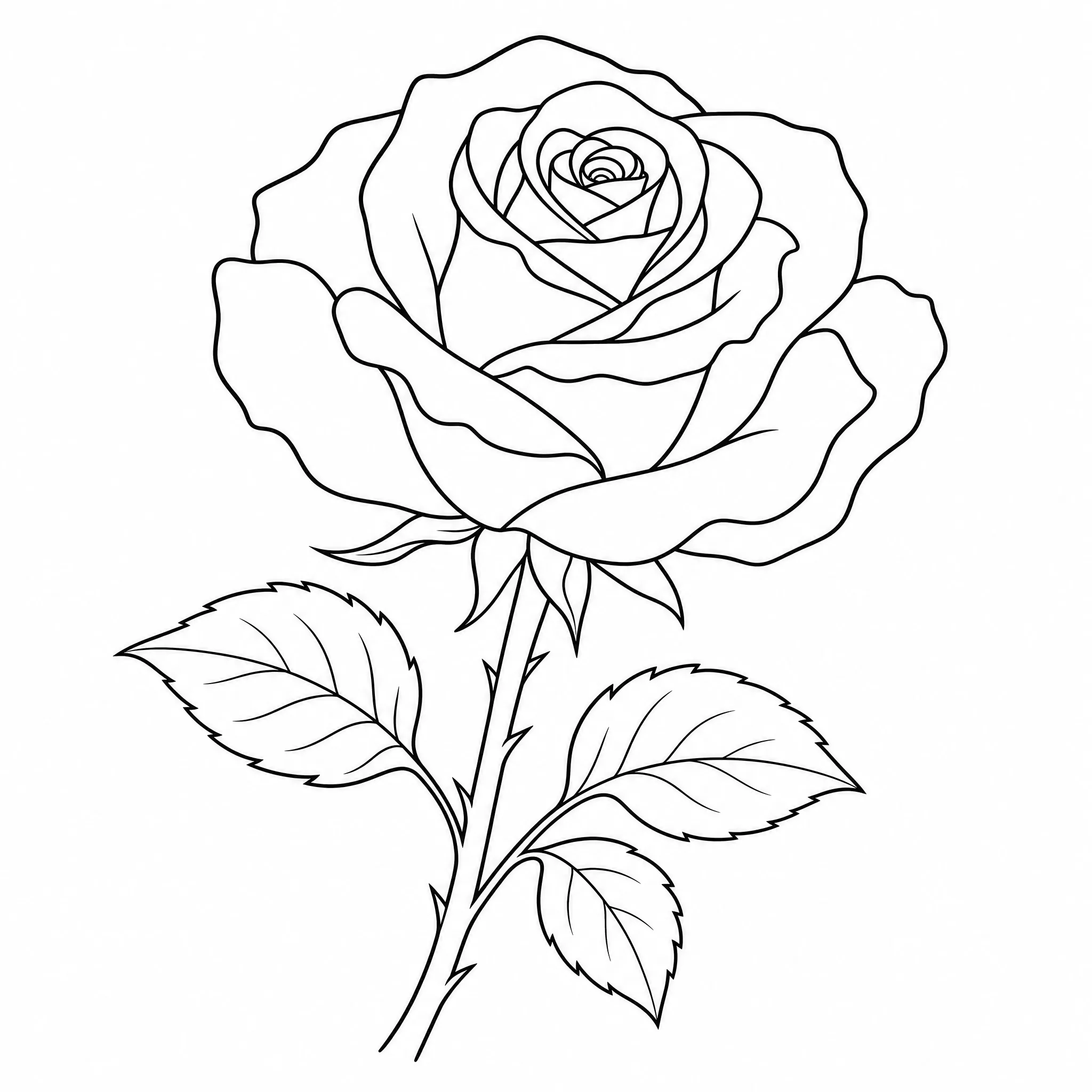 A blooming rose rendered in detailed black-and-white line art