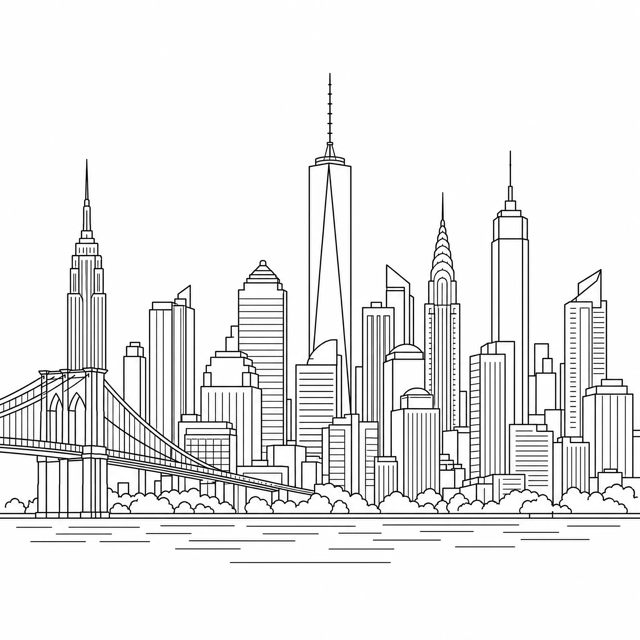 A city skyline created as clean outline line art