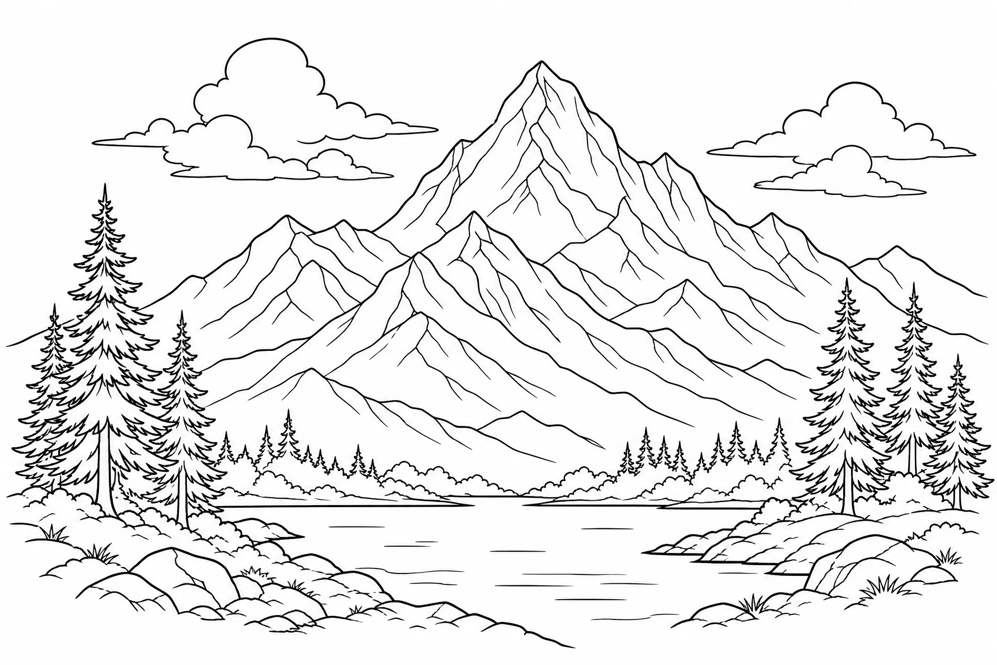 The mountain idea created as clean black-and-white line art