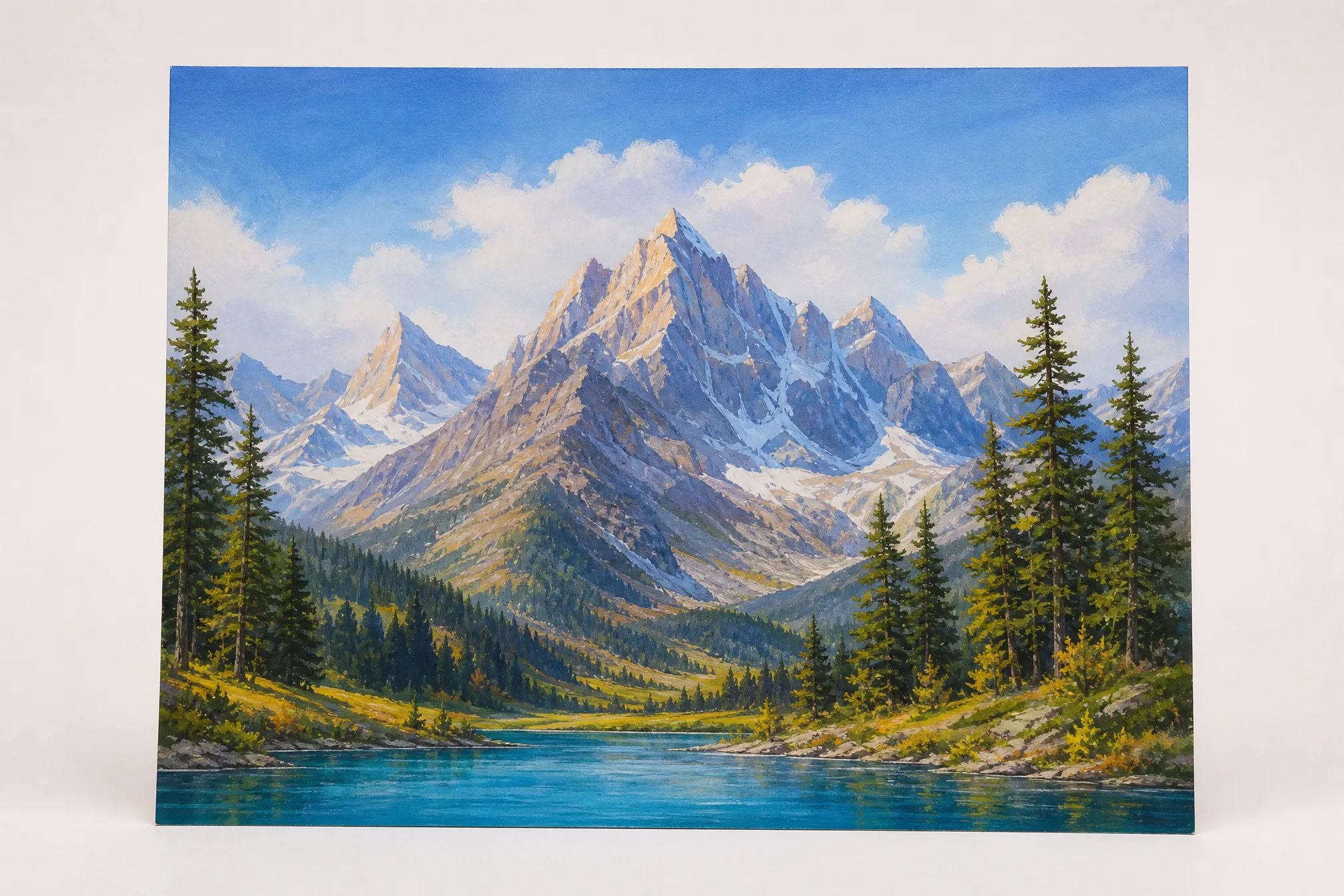 A colorful illustration of a mountain landscape, the kind of idea you can describe