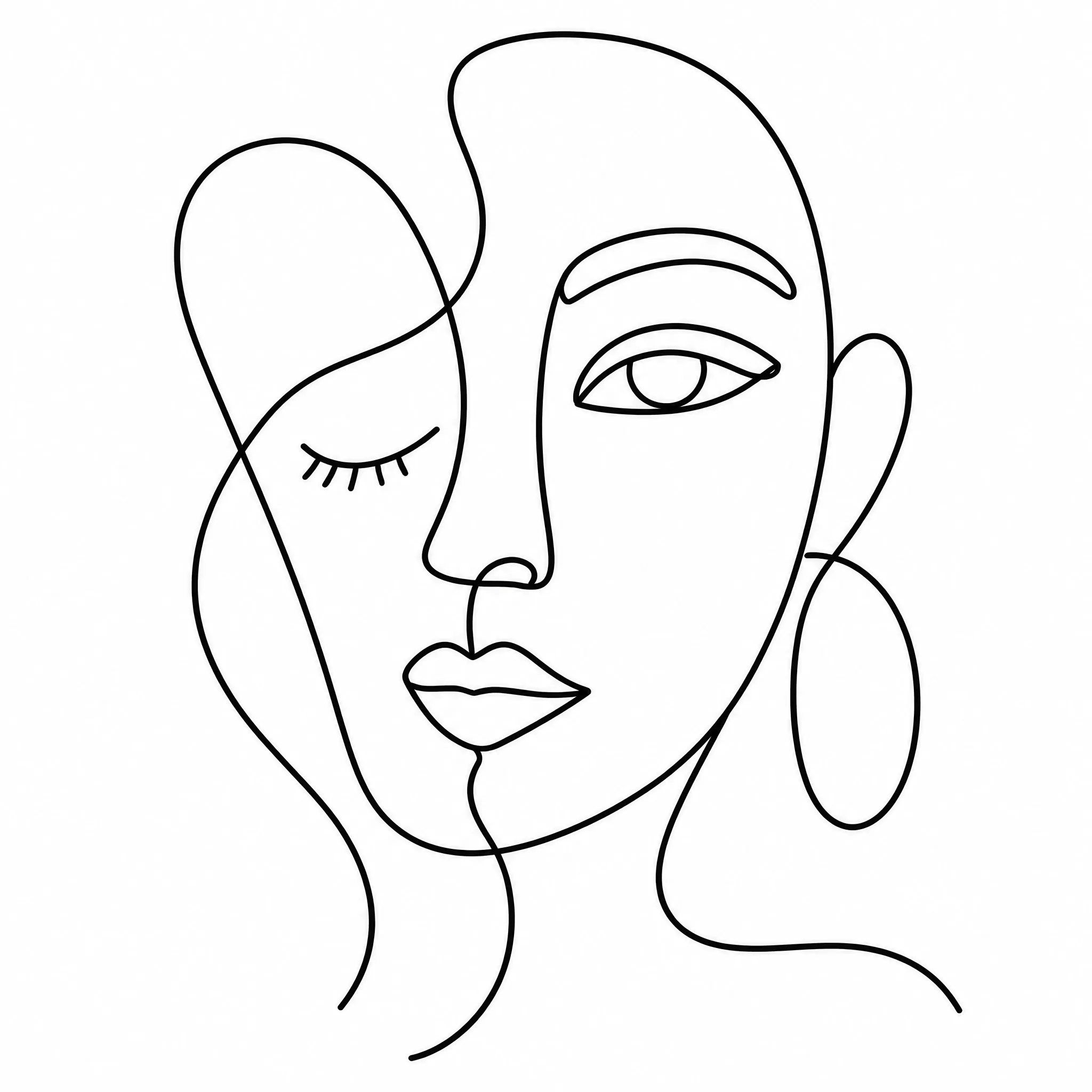 A minimalist abstract face line drawing framed as wall art