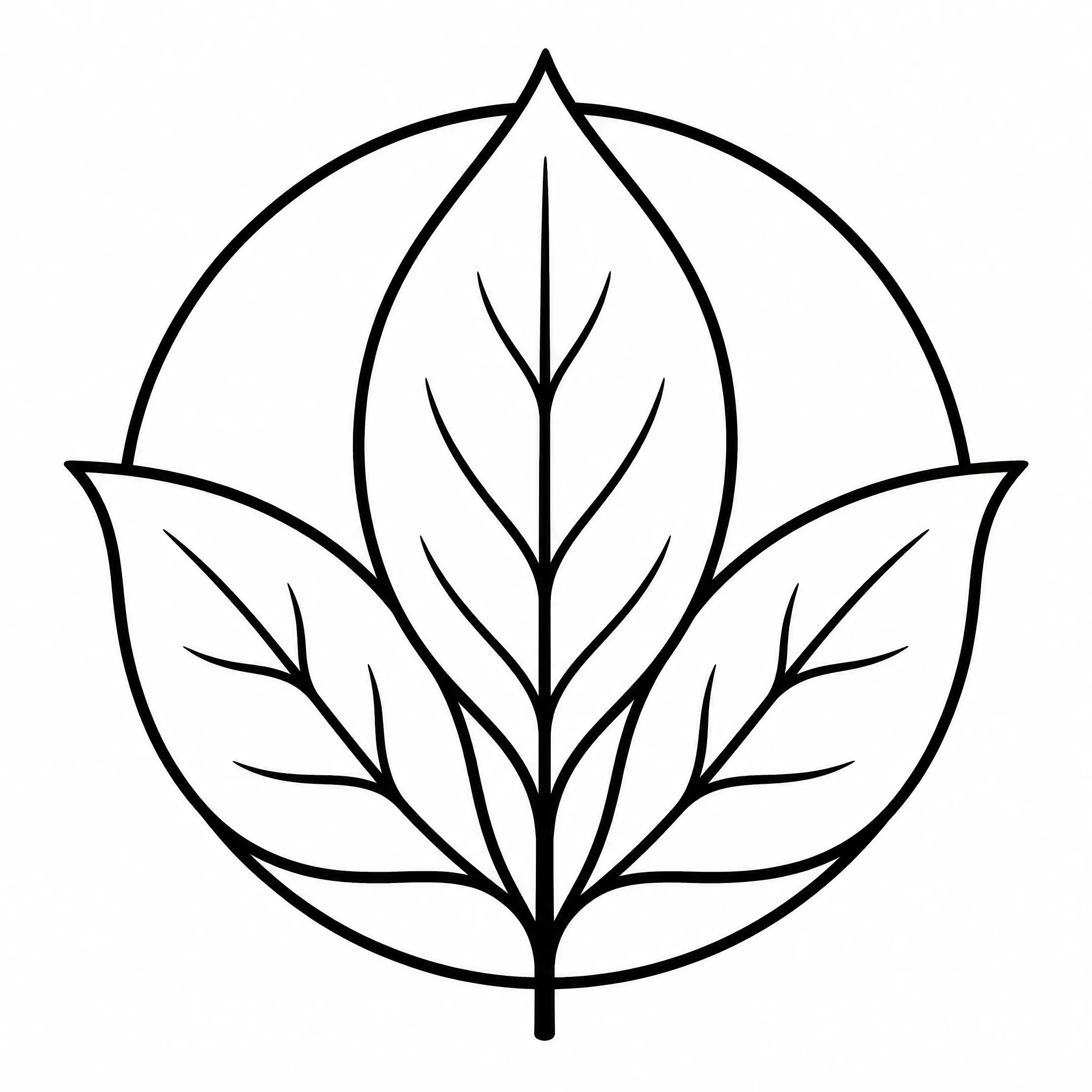 A simple leaf emblem outline created as line art for branding