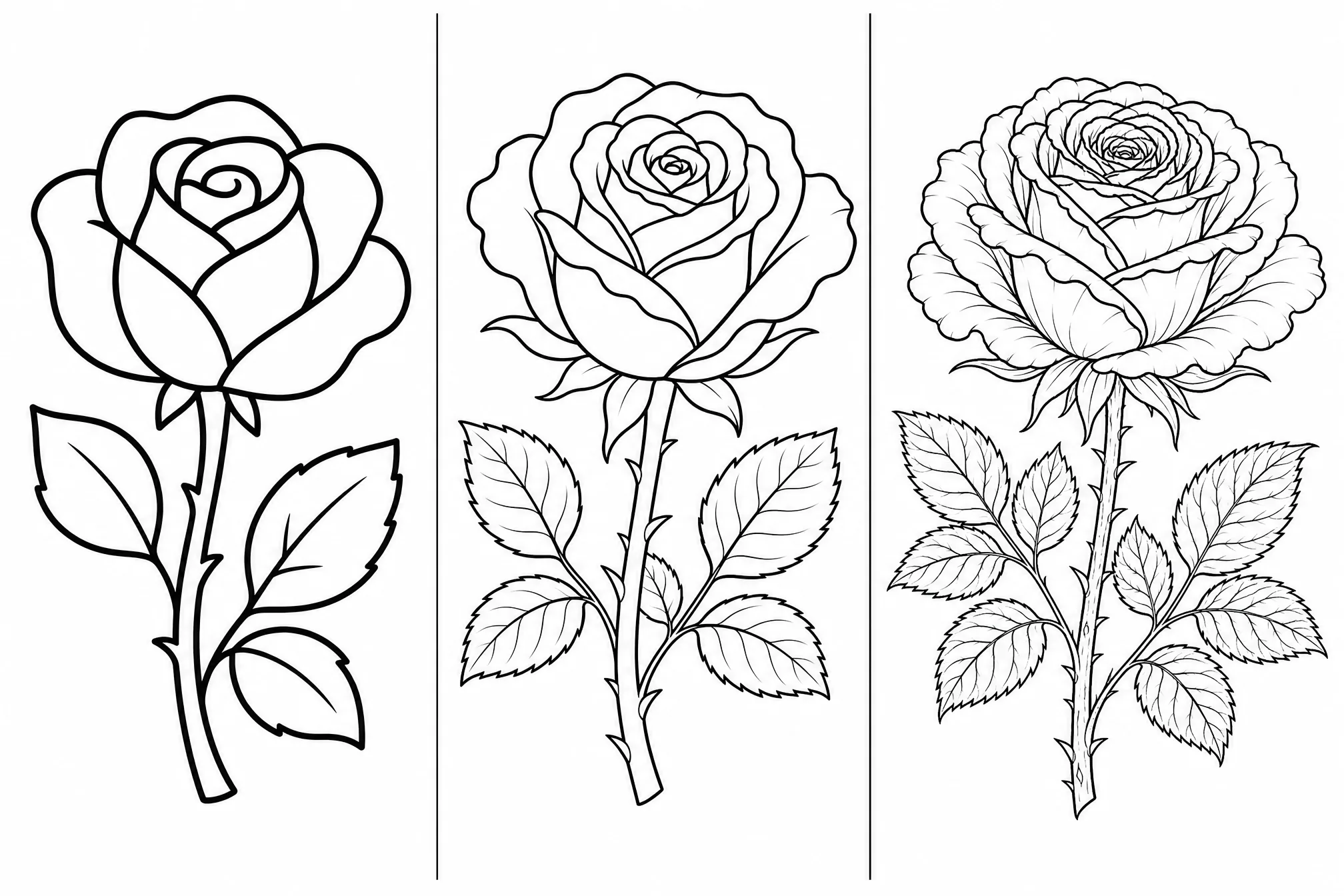 The same subject generated as minimal, medium, and fine-detail line art