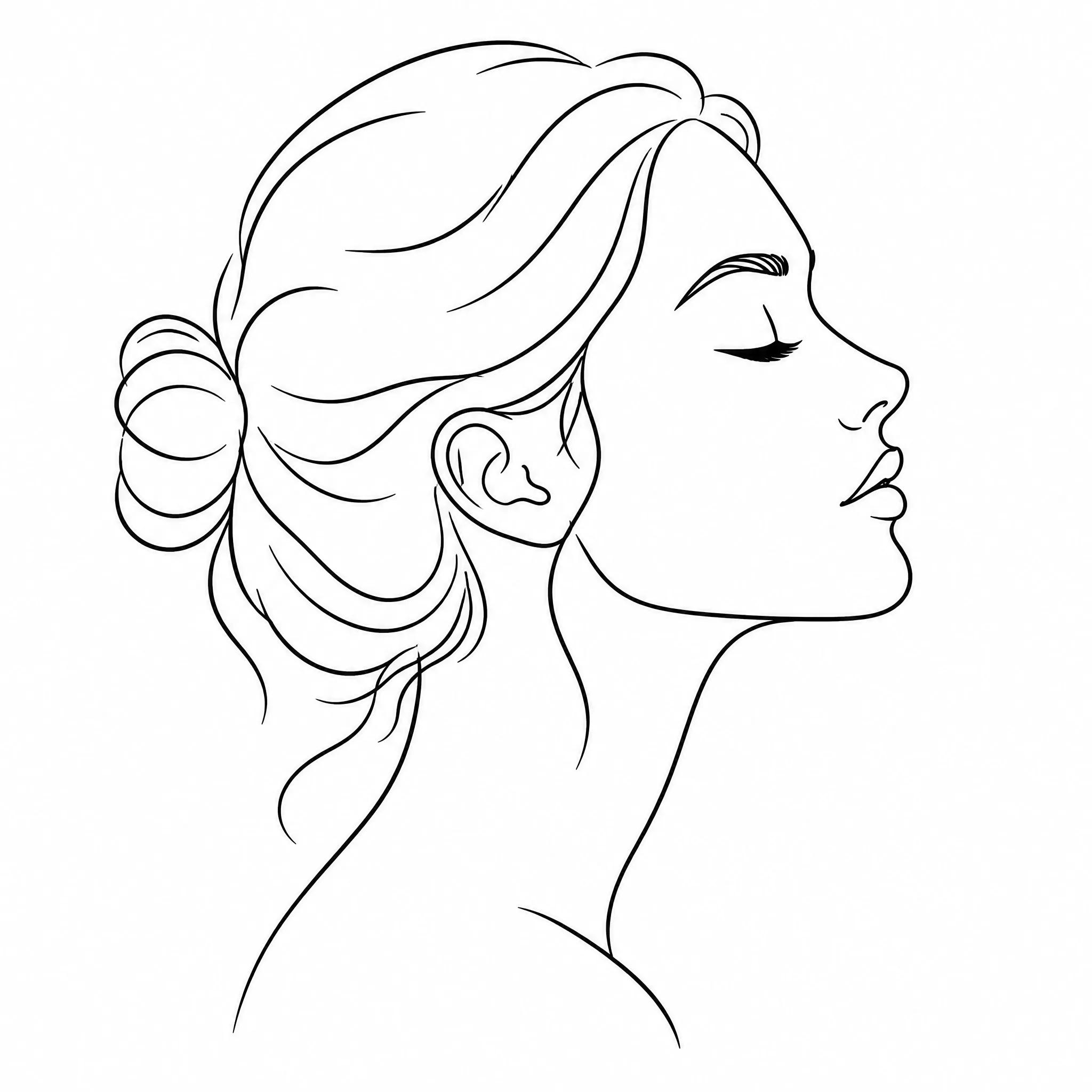 A woman’s face in profile drawn as minimalist line art