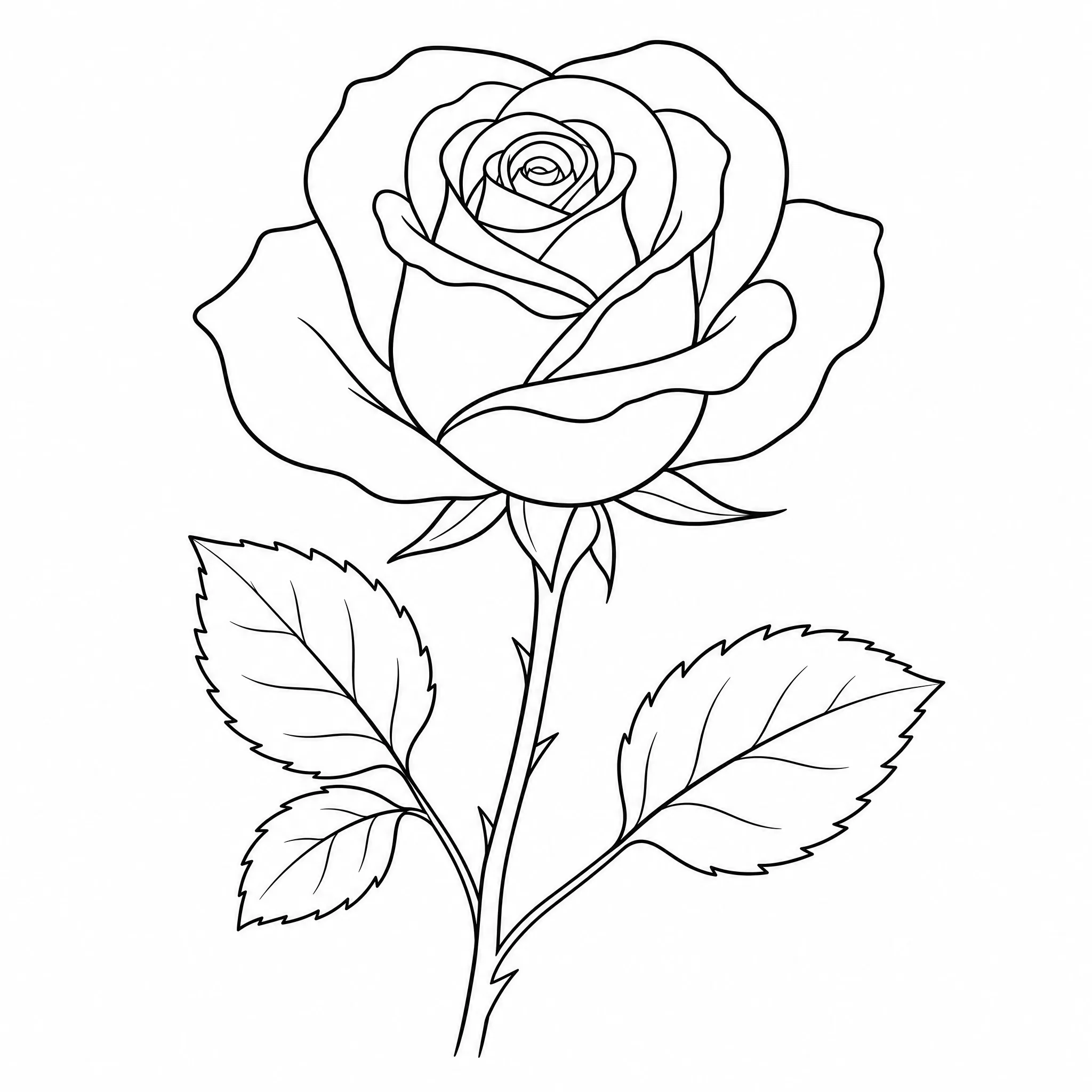 Single-line rose line drawing with a clean black outline