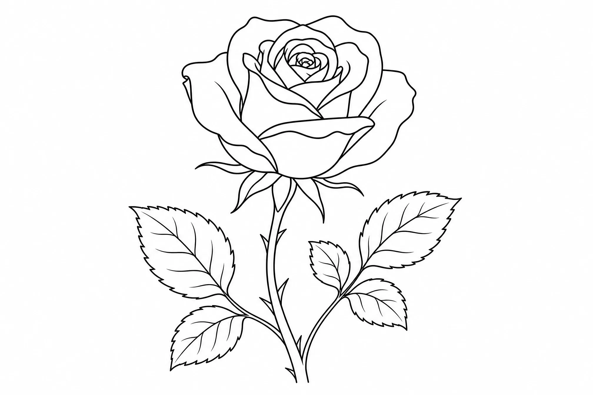 A single rose generated as clean black-and-white line art