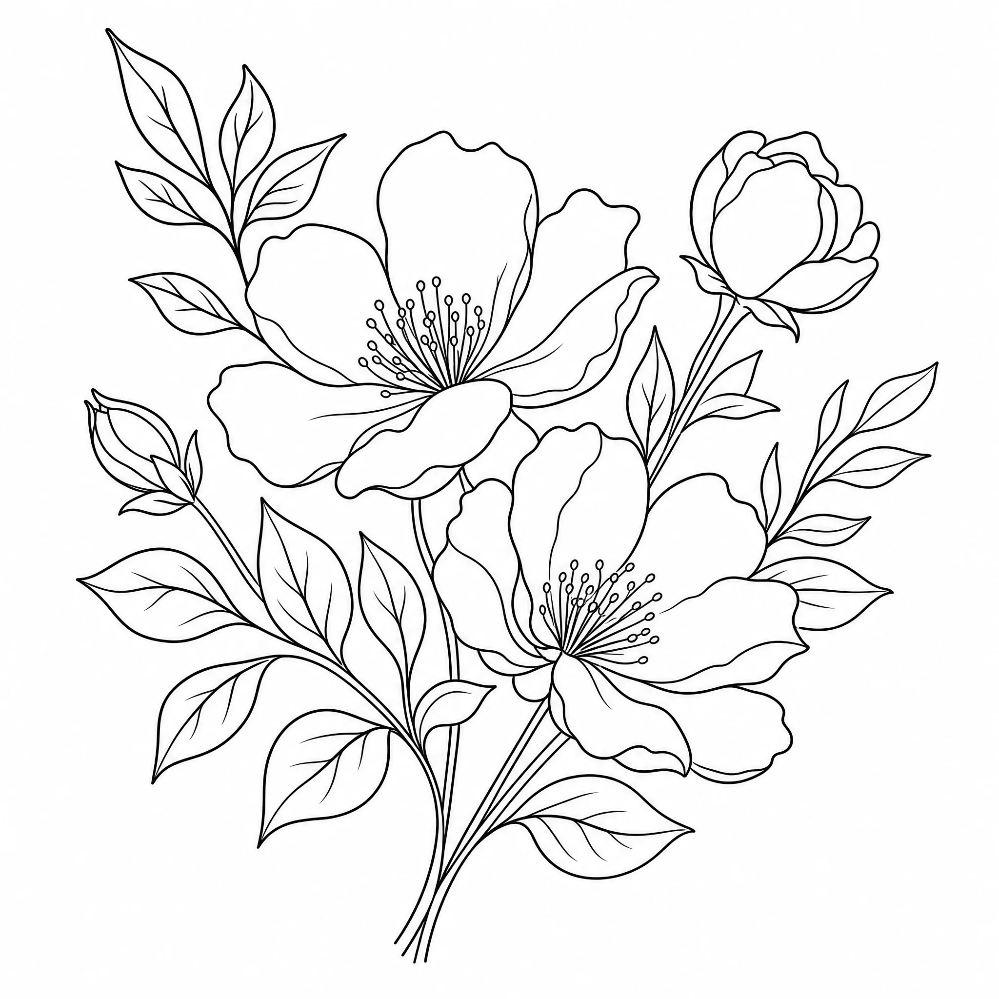 A fine-line floral line art design for a tattoo reference