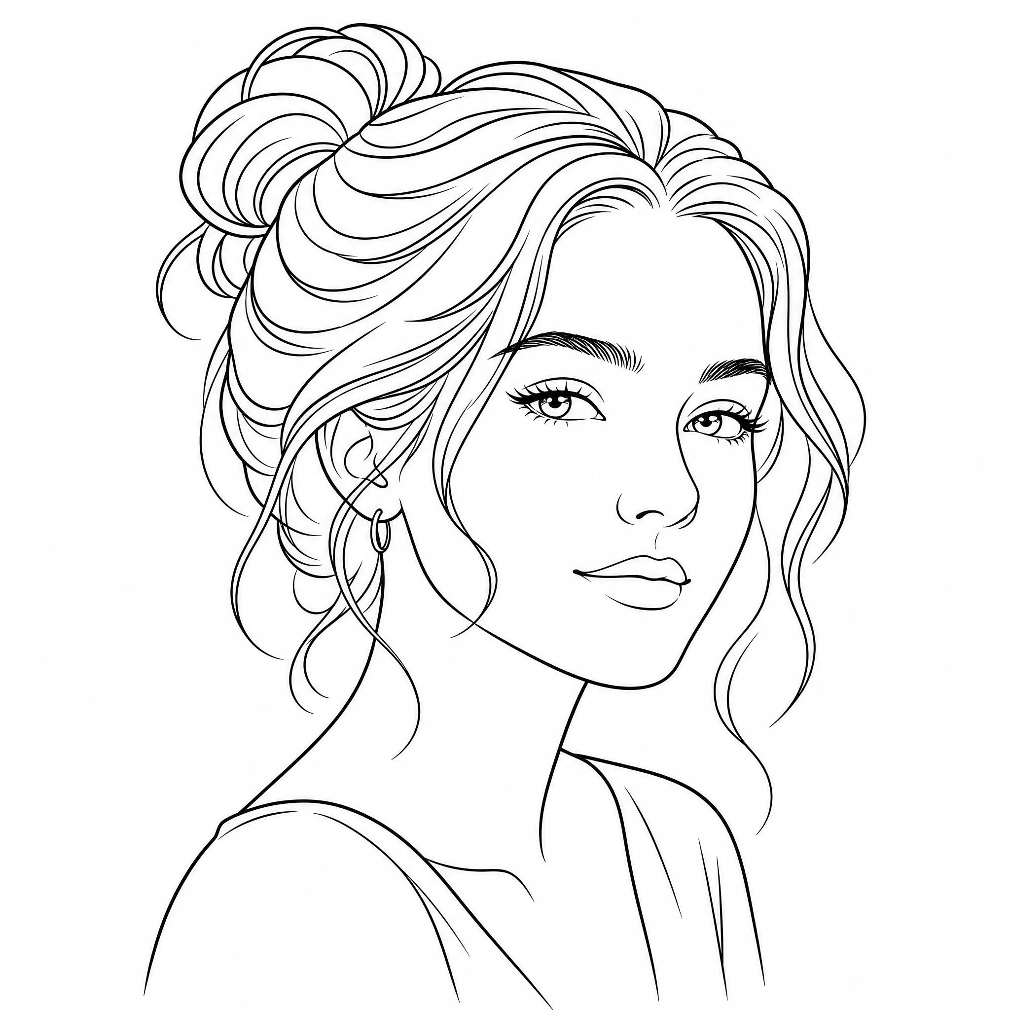 A portrait photo turned into clean black-and-white line art