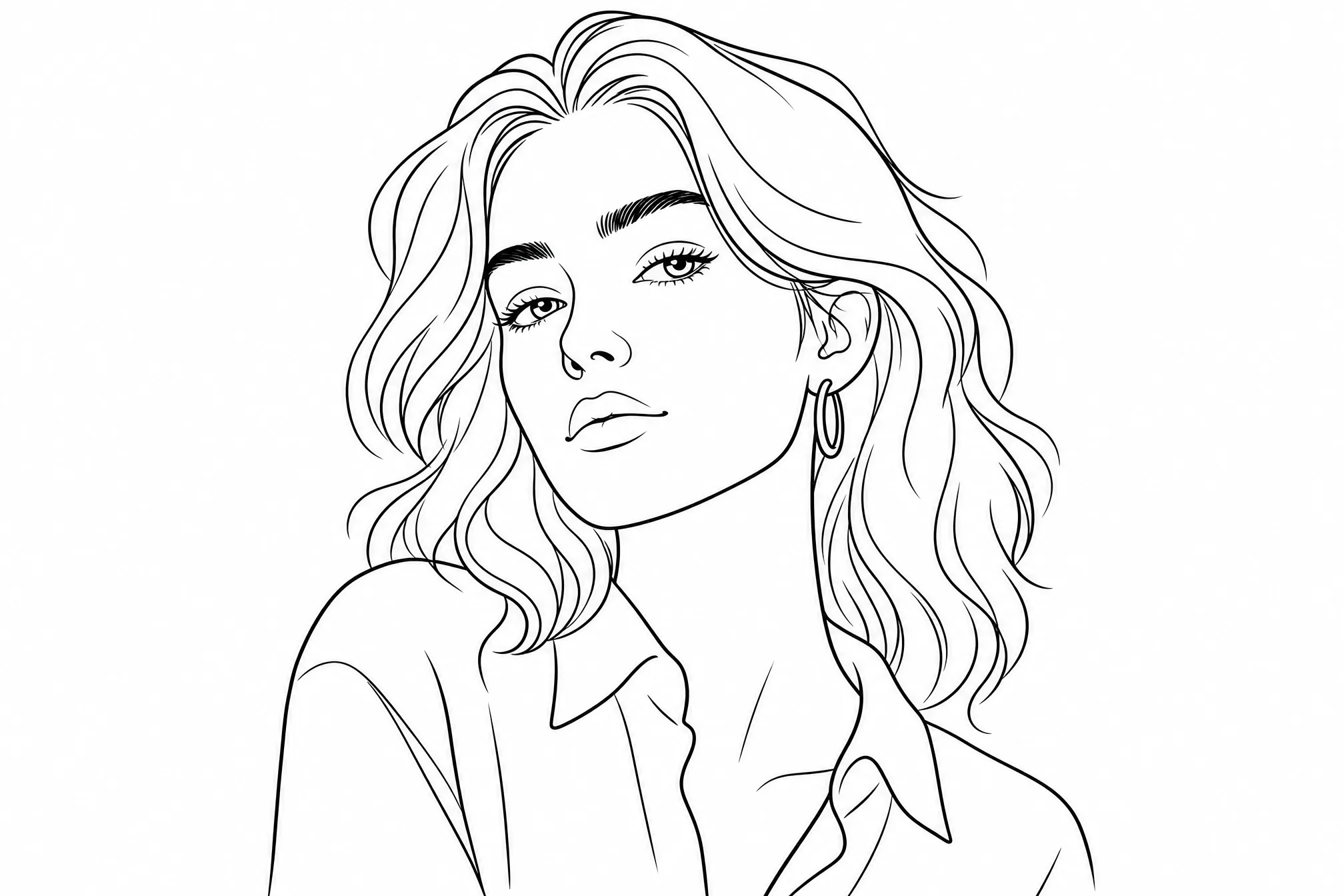 The same photo converted into black-and-white line art outlines