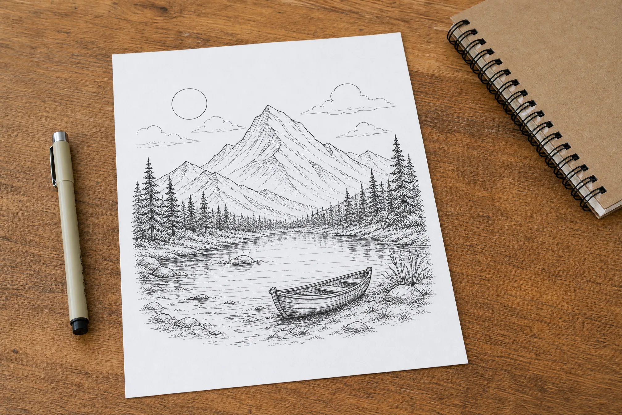 Finished line art drawing being exported and printed
