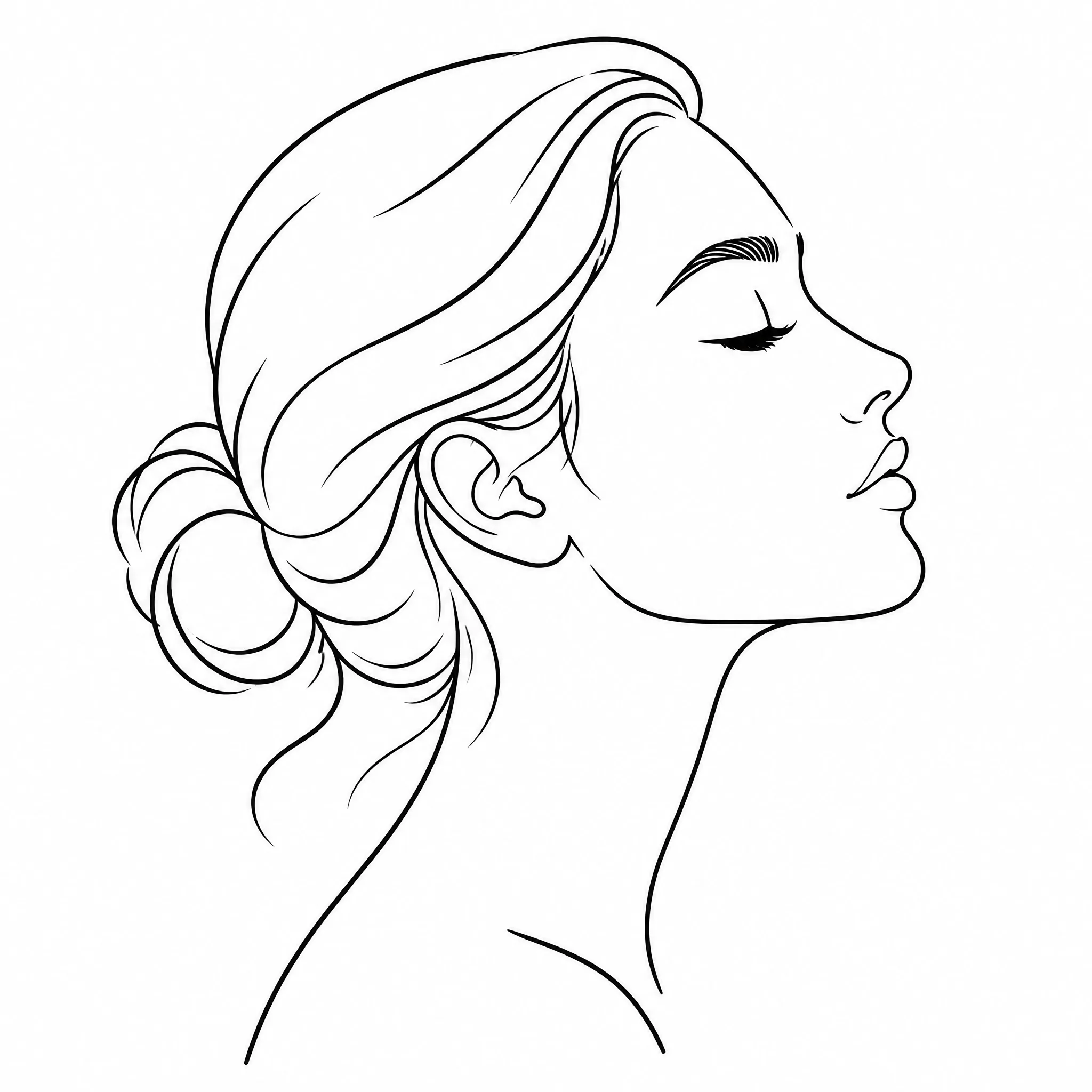 Line art of a face used as a base for digital illustration