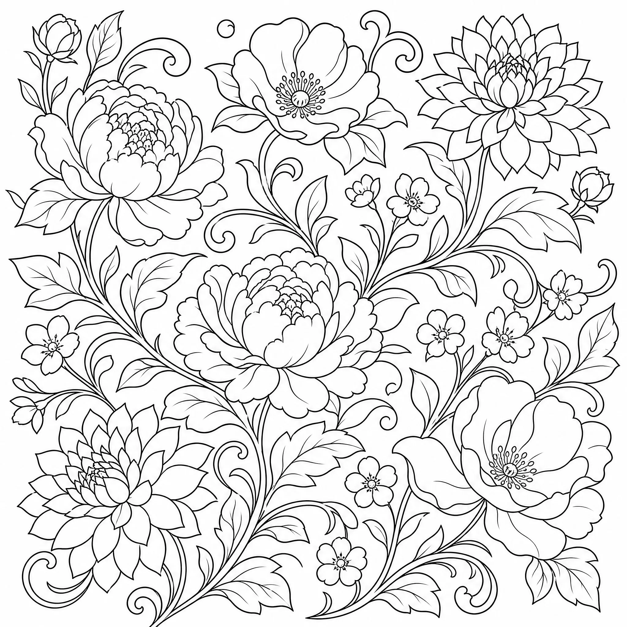 Black-and-white line art outline ready to be colored by hand