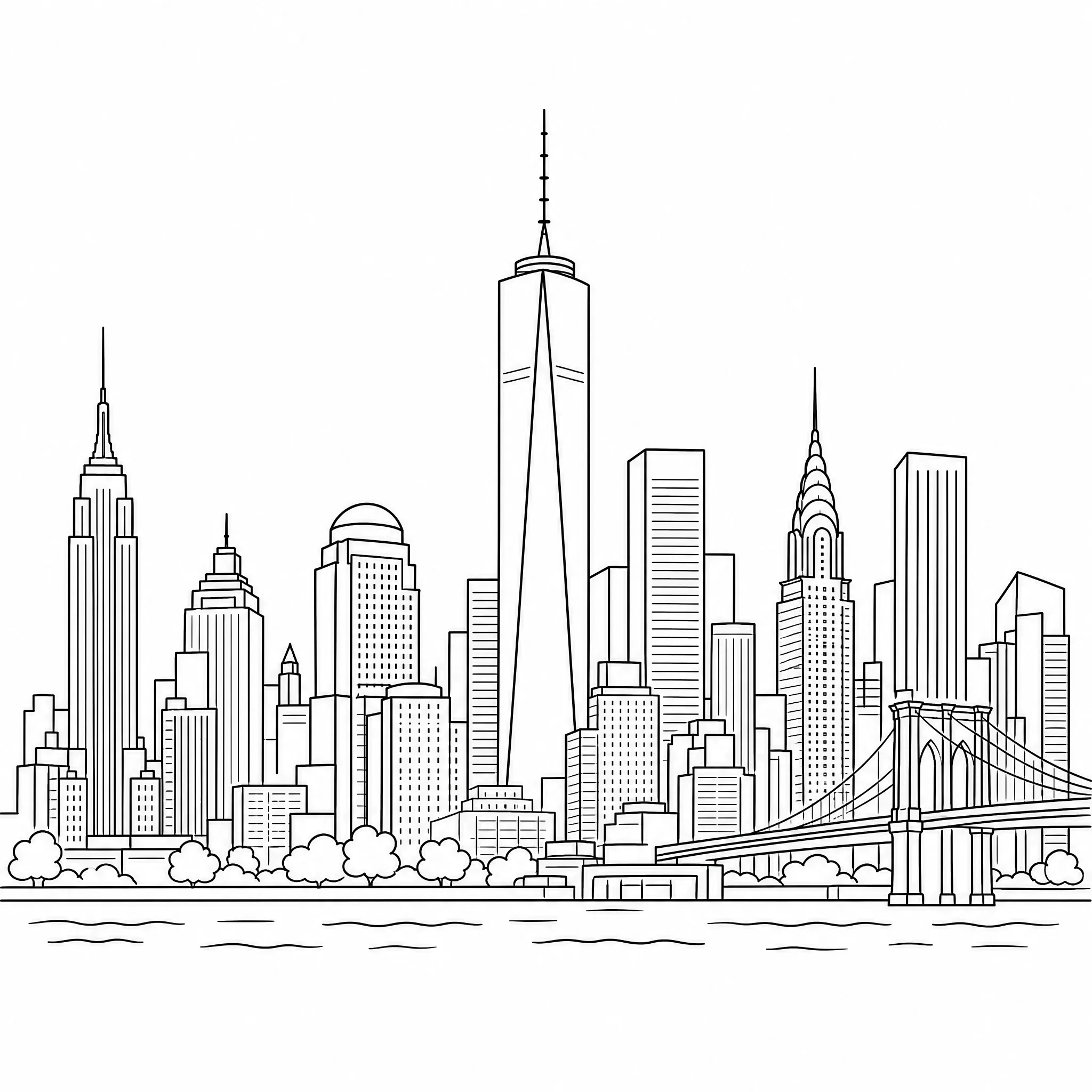 A city skyline generated as bold black-and-white line art