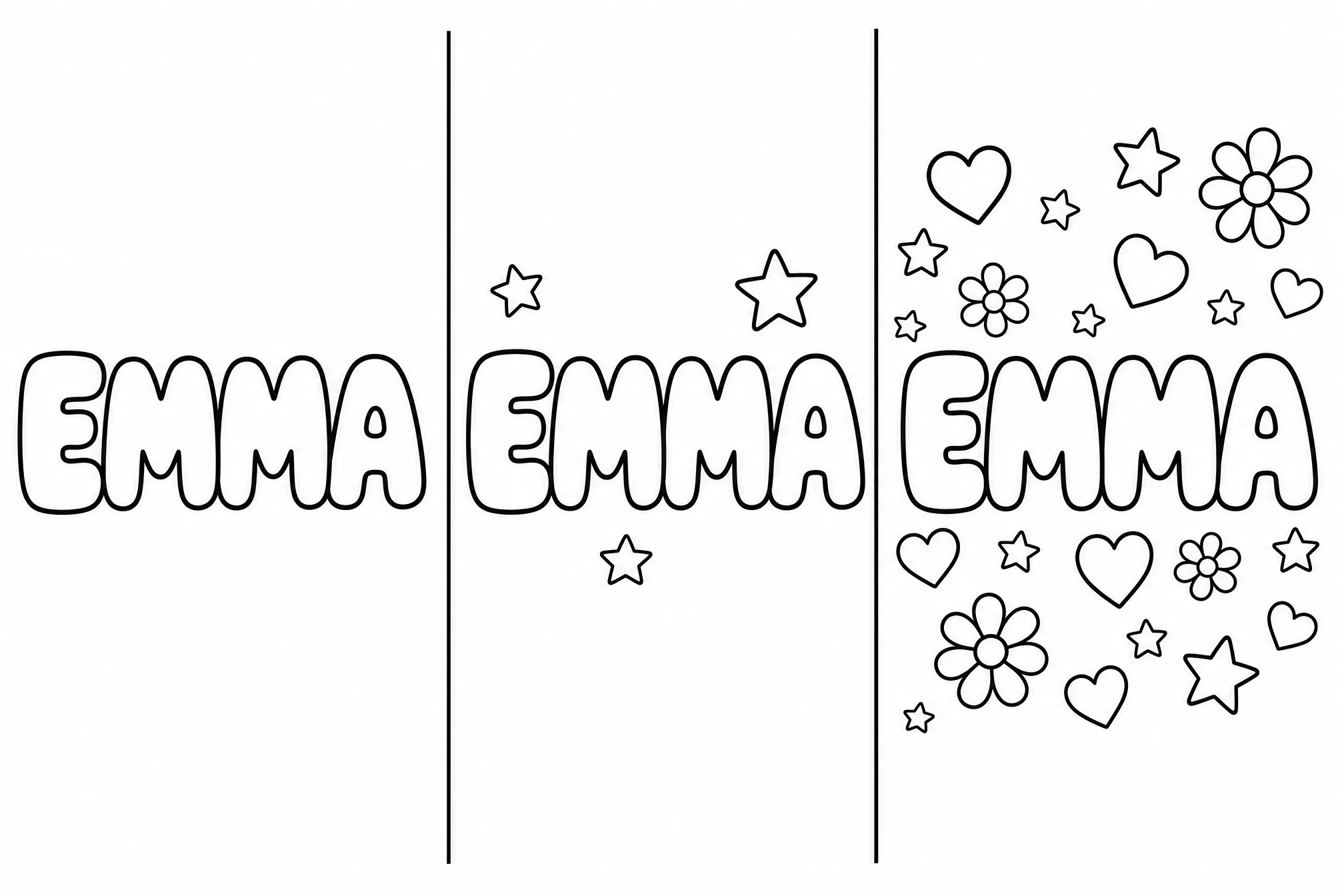 Der Name EMMA schlicht, leicht dekoriert und voll thematisiert dargestellt