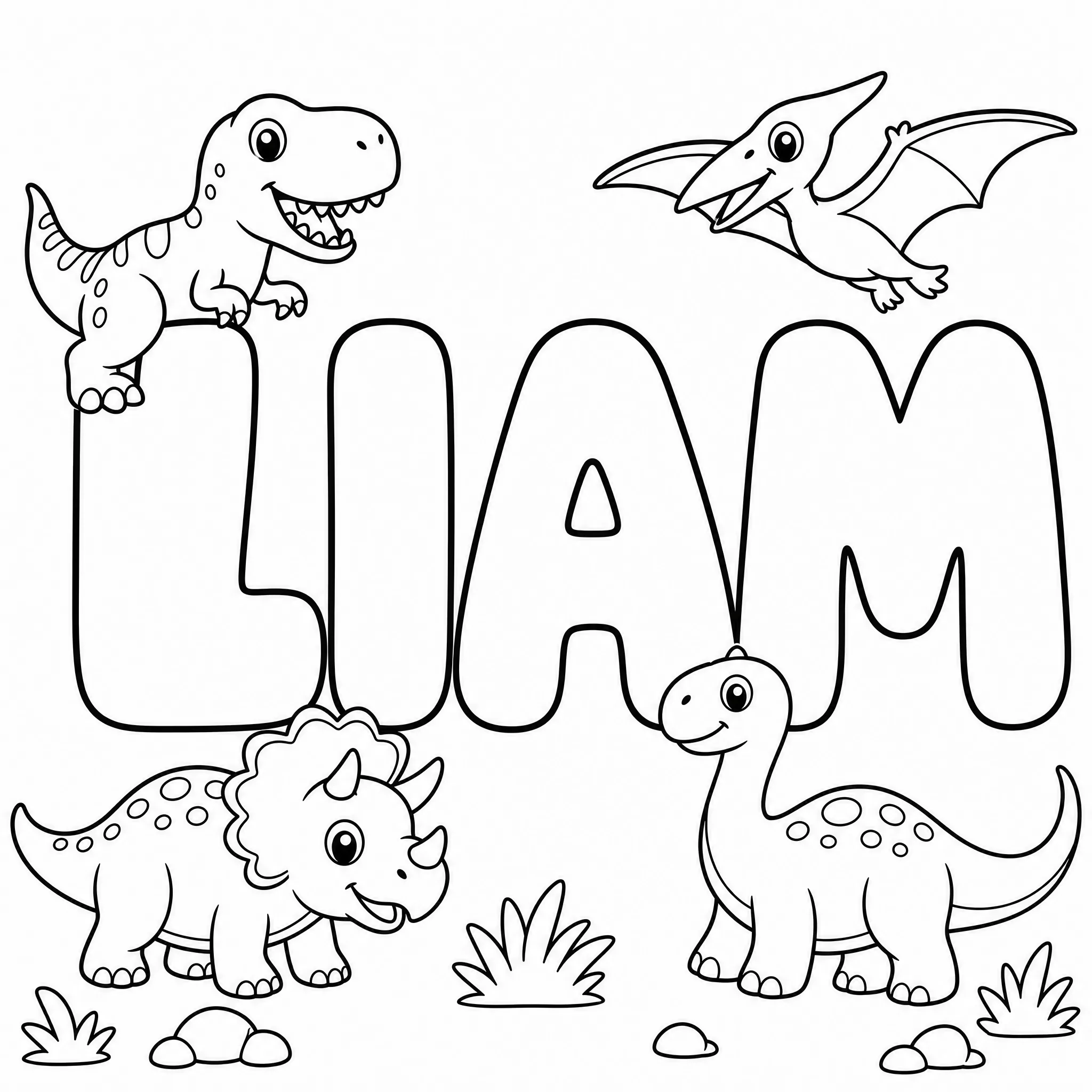 Ein Namen-Ausmalbild mit LIAM in Bubble-Buchstaben