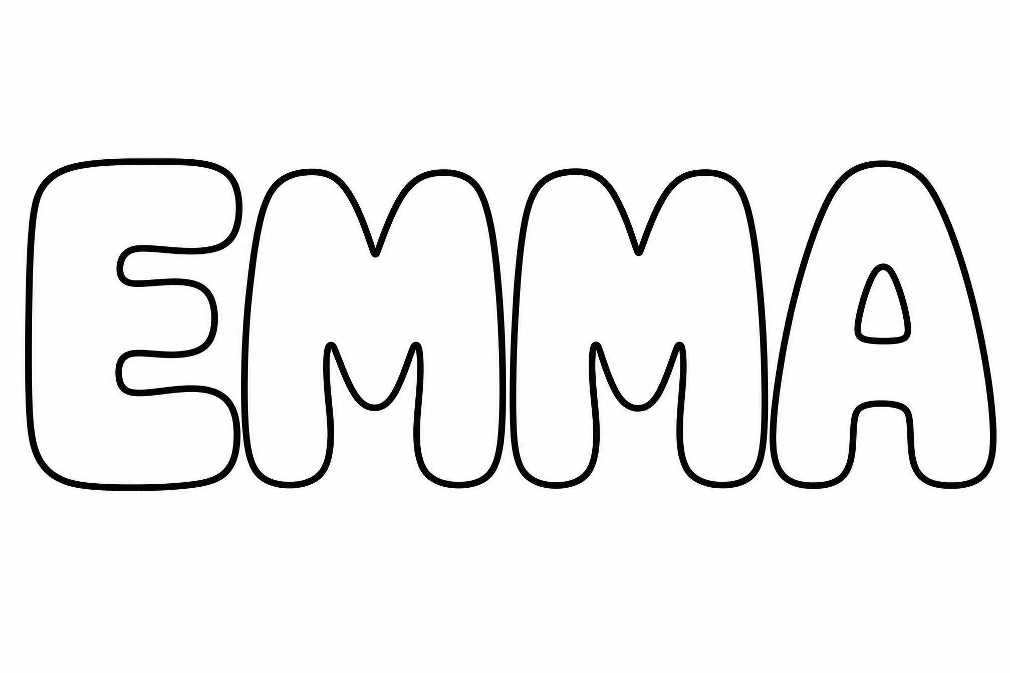 Der Name EMMA in schlichten, kräftigen Bubble-Buchstaben