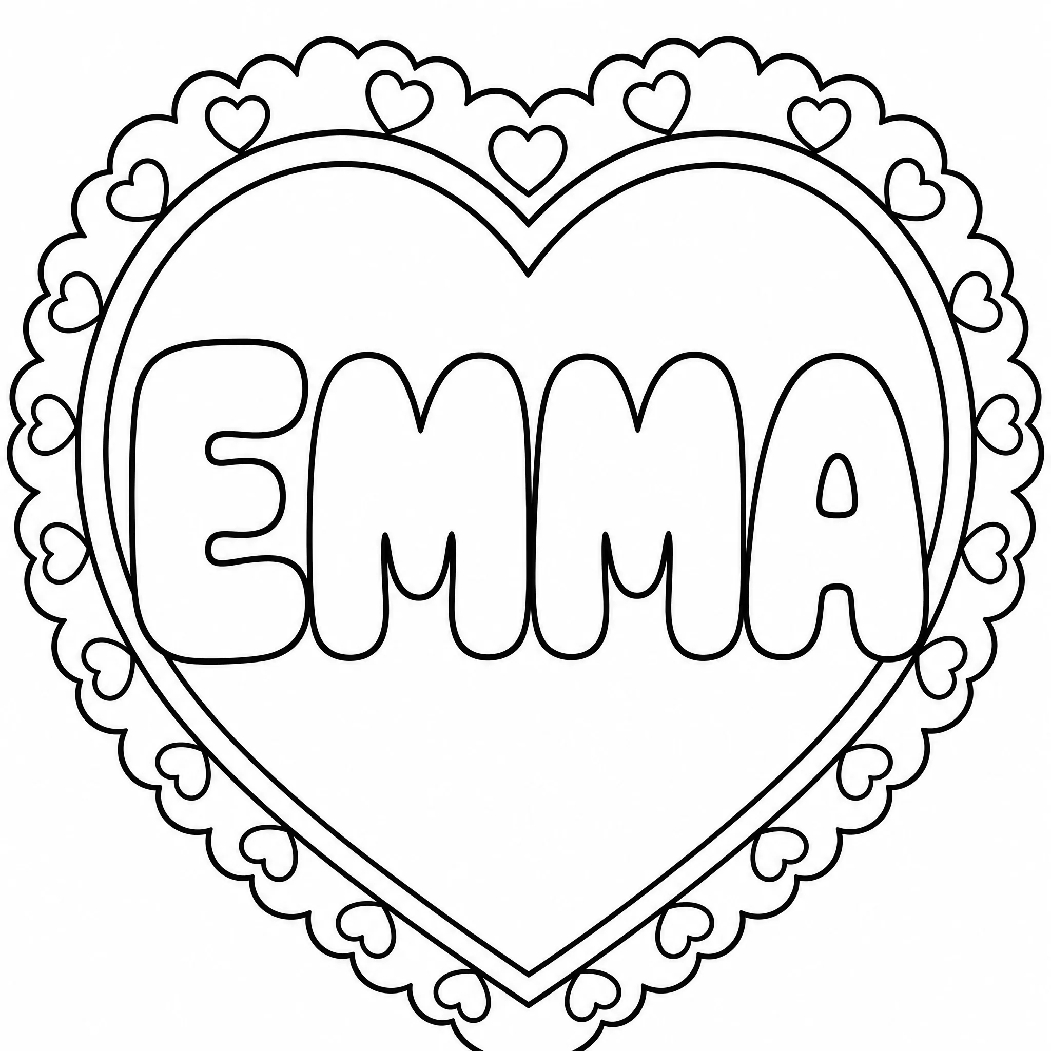 Der Name EMMA in Bubble-Buchstaben in einem Herzrahmen
