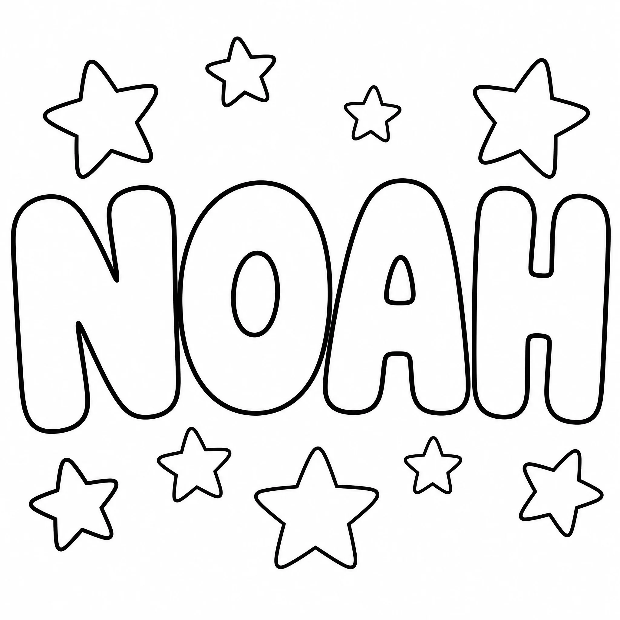 Der Name NOAH in Bubble-Buchstaben mit Sternen