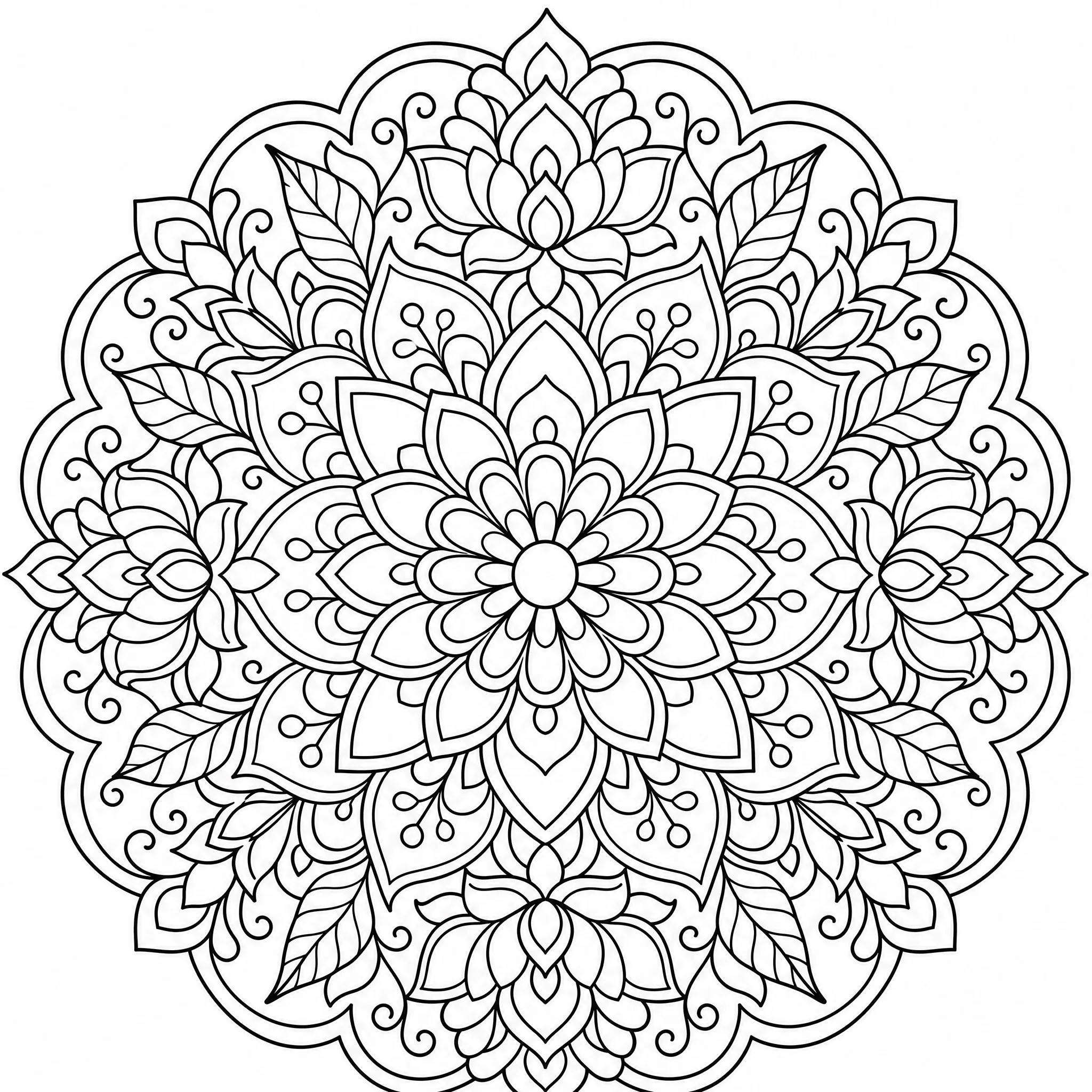 Ein verschachteltes Mandala-Ausmalbild für Erwachsene
