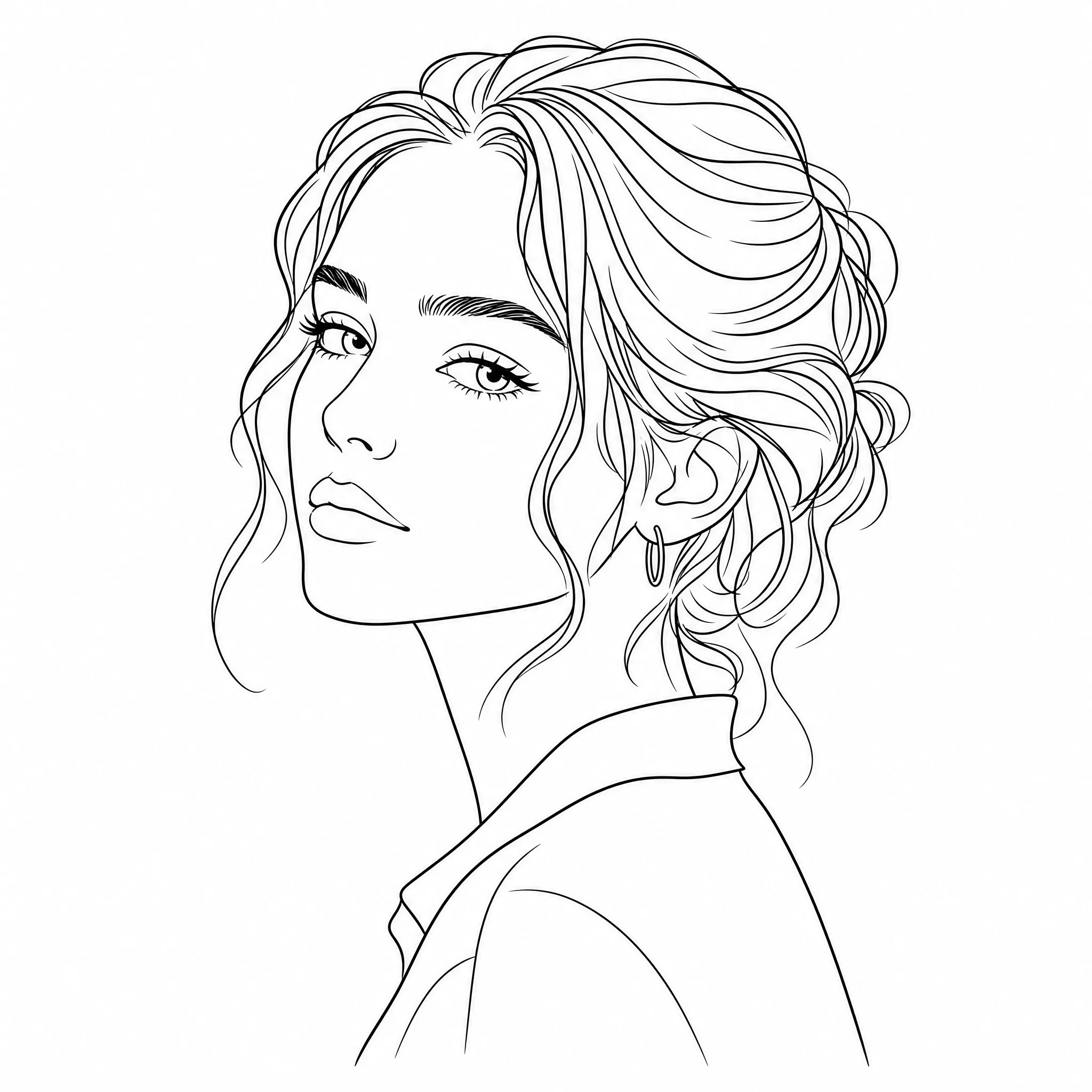 A portrait photo converted into clean black-and-white line art