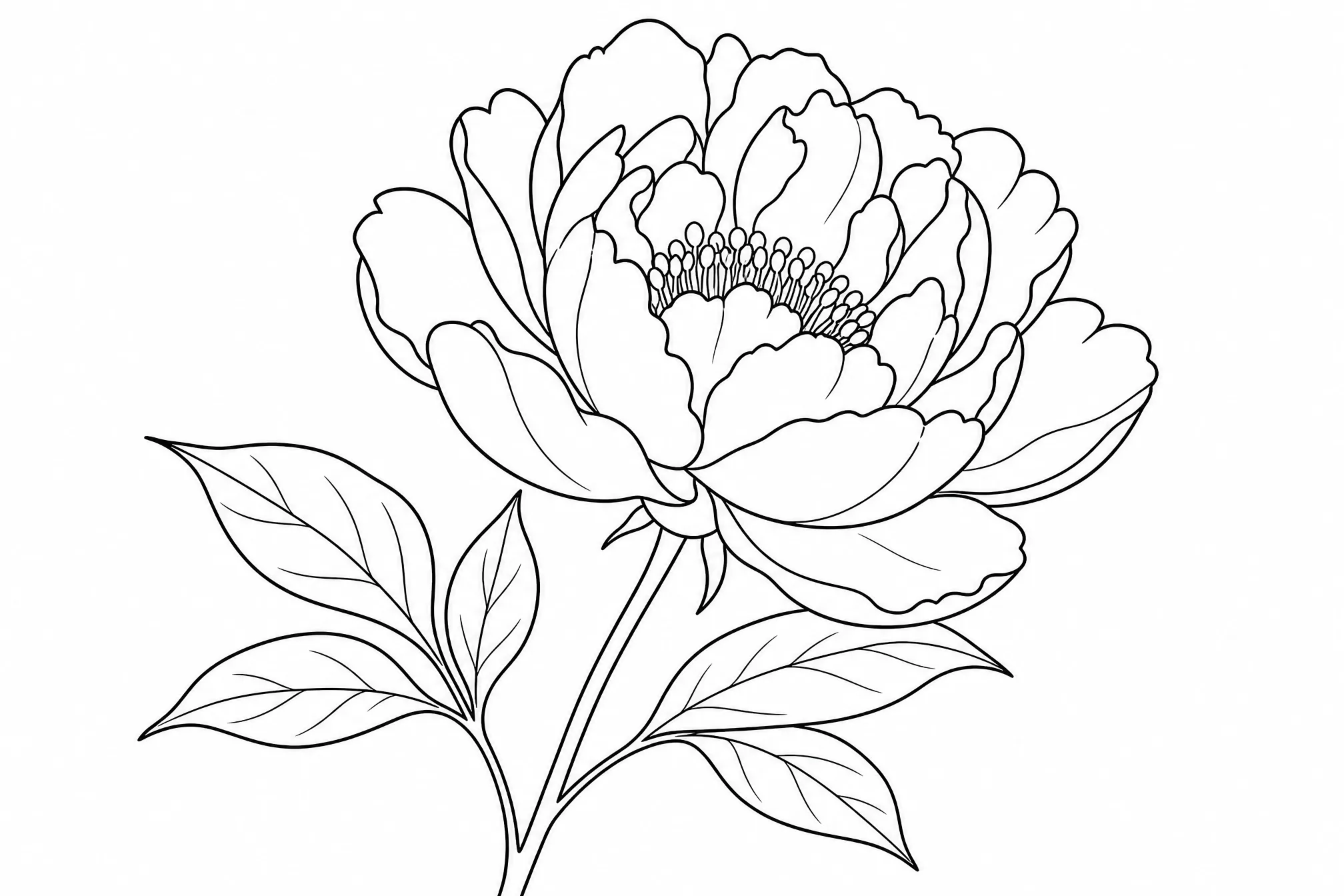 The same flower photo converted into black-and-white line art