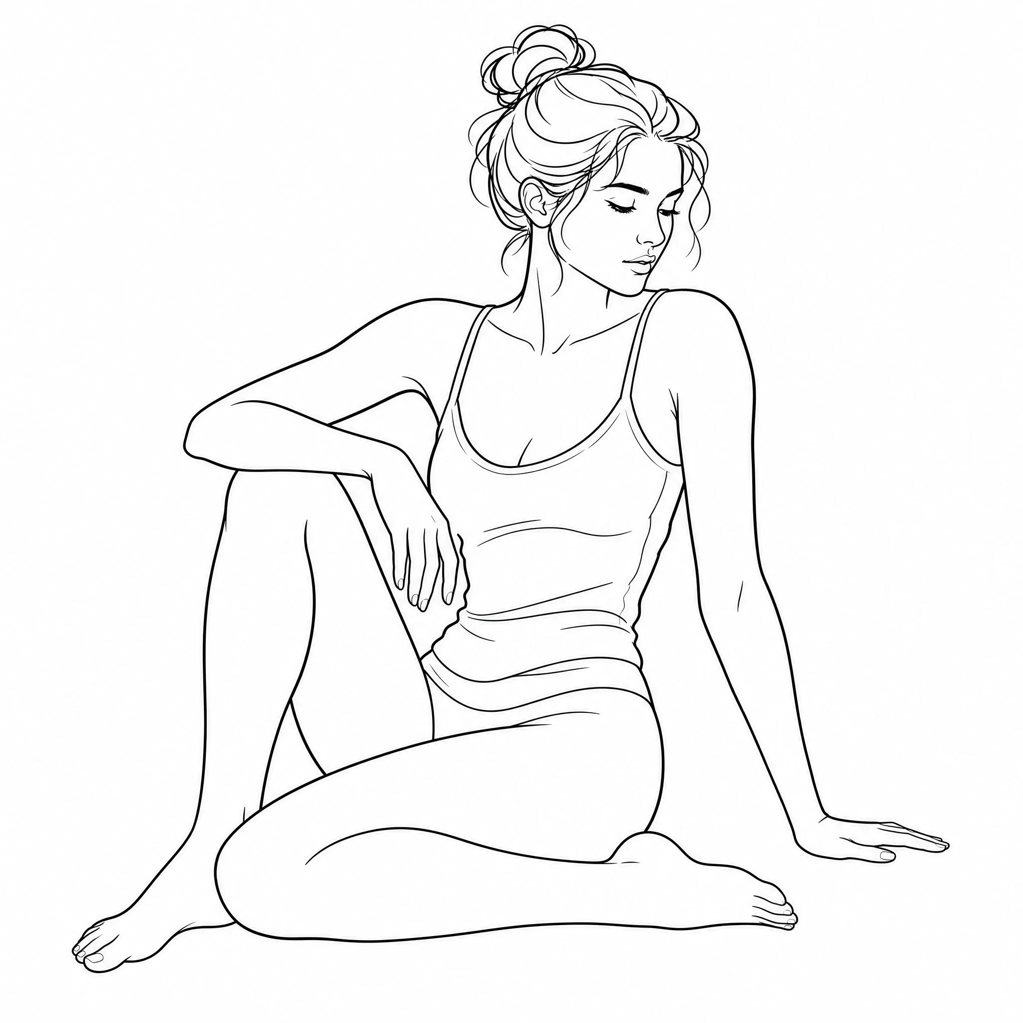 A figure reference photo converted into line art for illustration