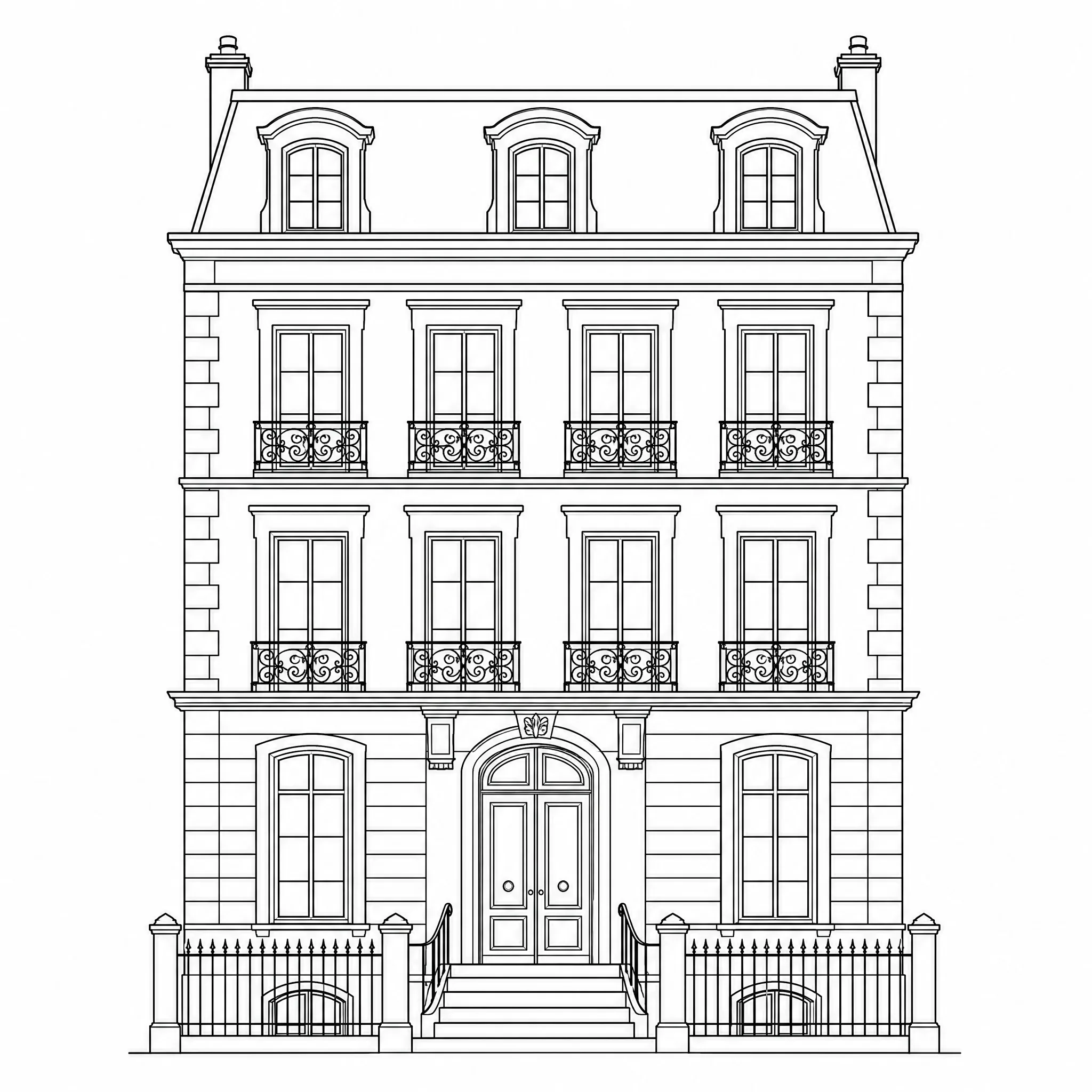 A building photo rendered as a clean line drawing
