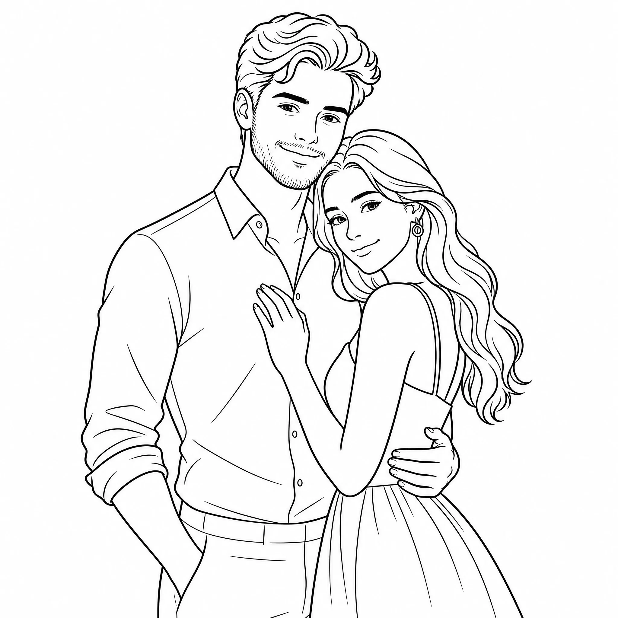 A photo of a couple converted into a line drawing