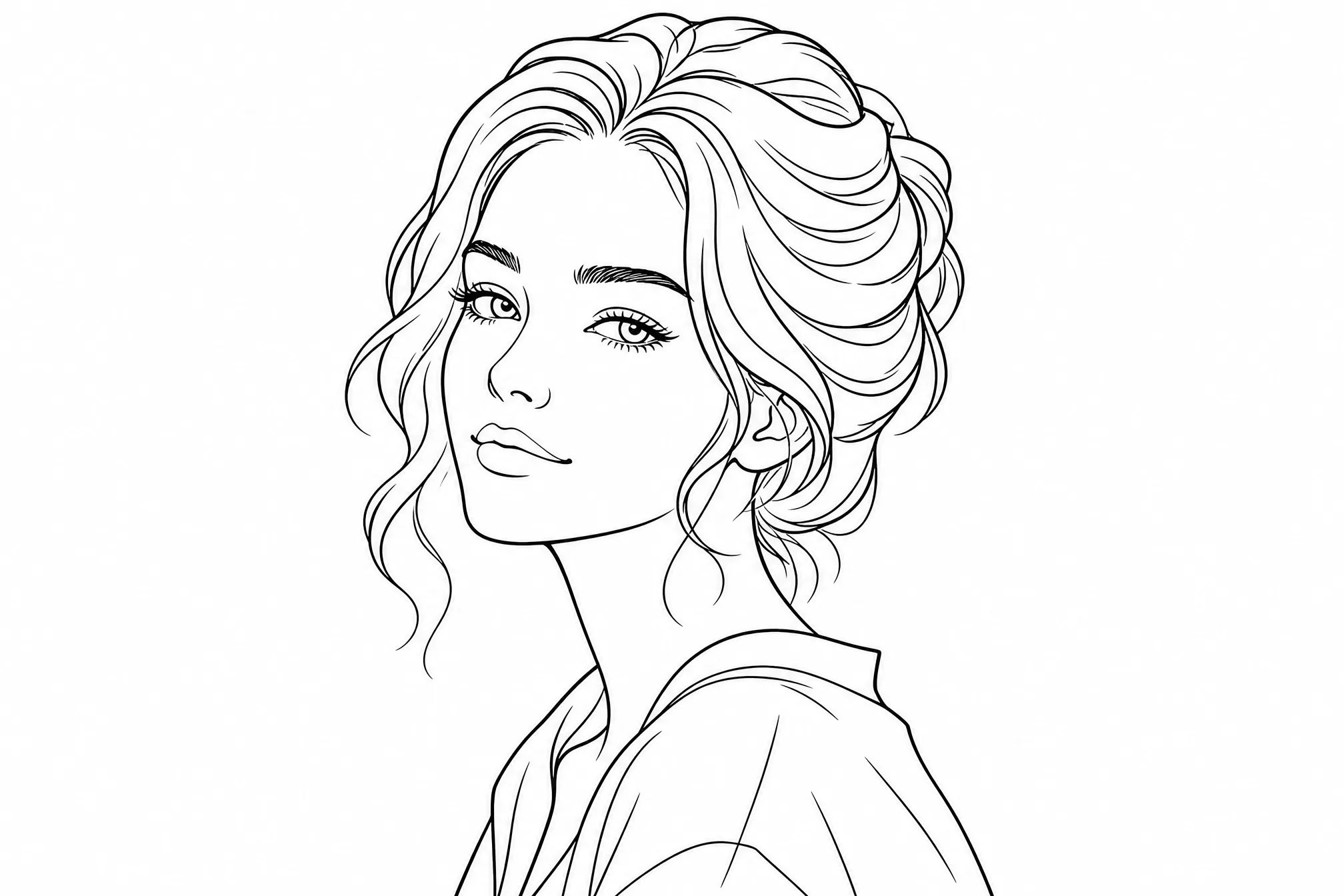 The same portrait converted into a black-and-white line drawing