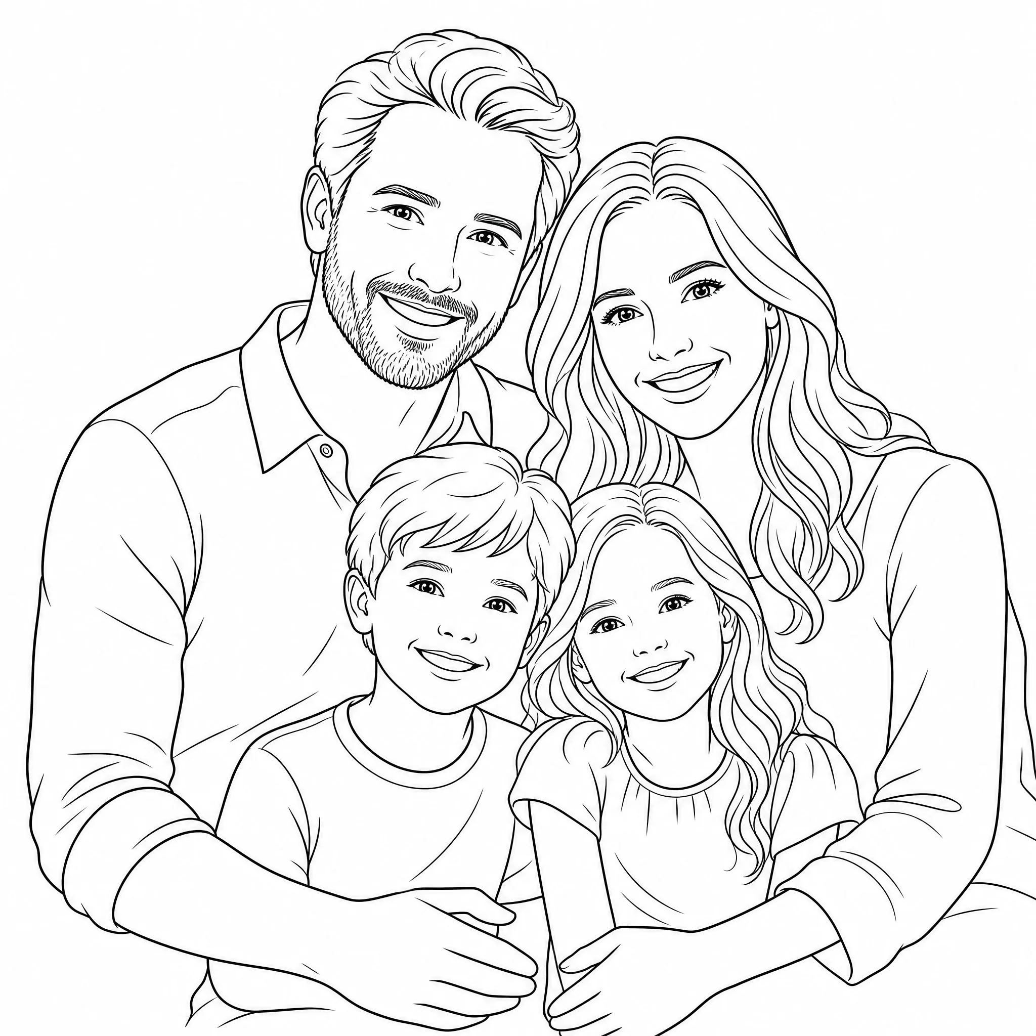 A family portrait line drawing made from a photo as a keepsake