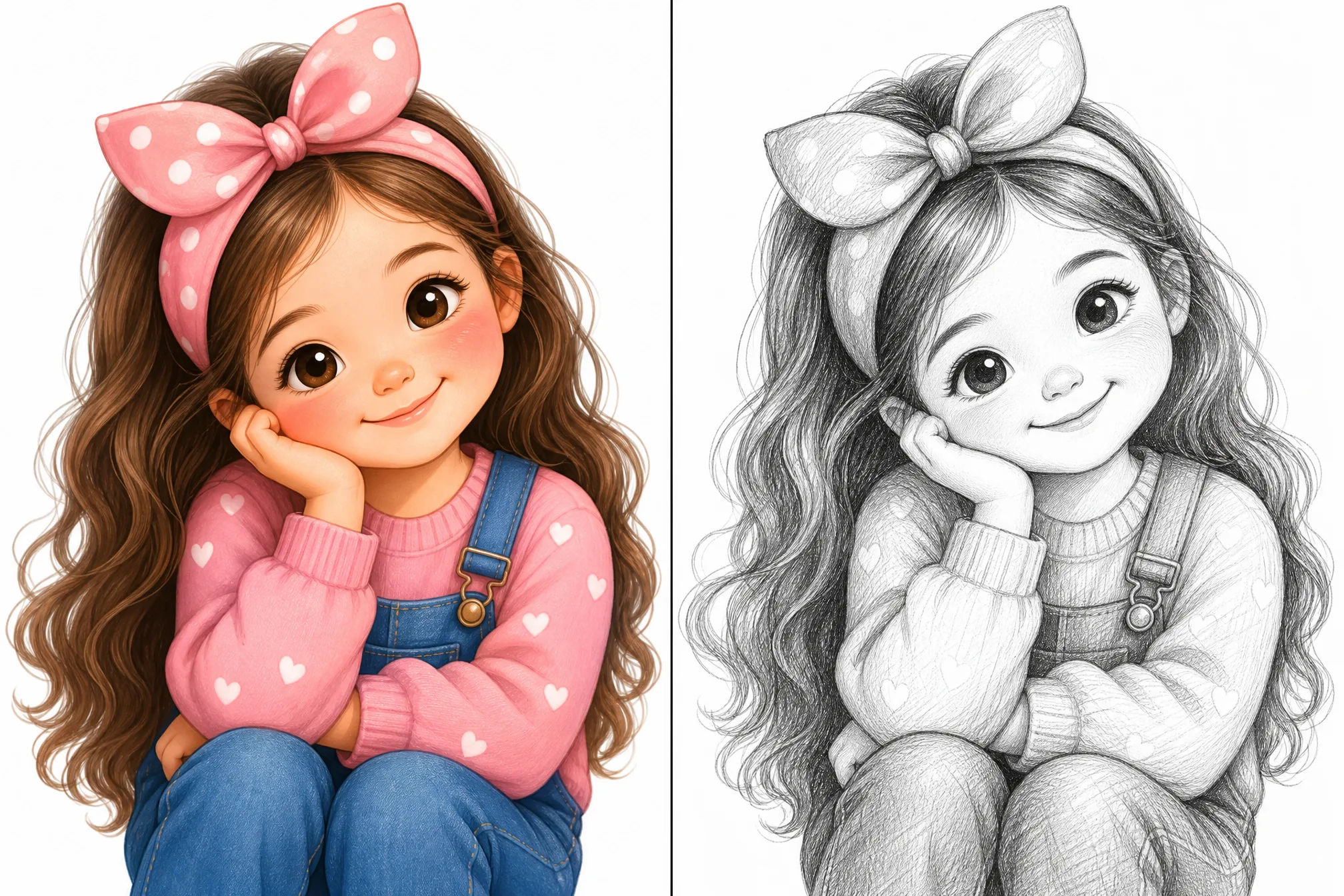 A portrait photo of a girl turned into a pencil sketch