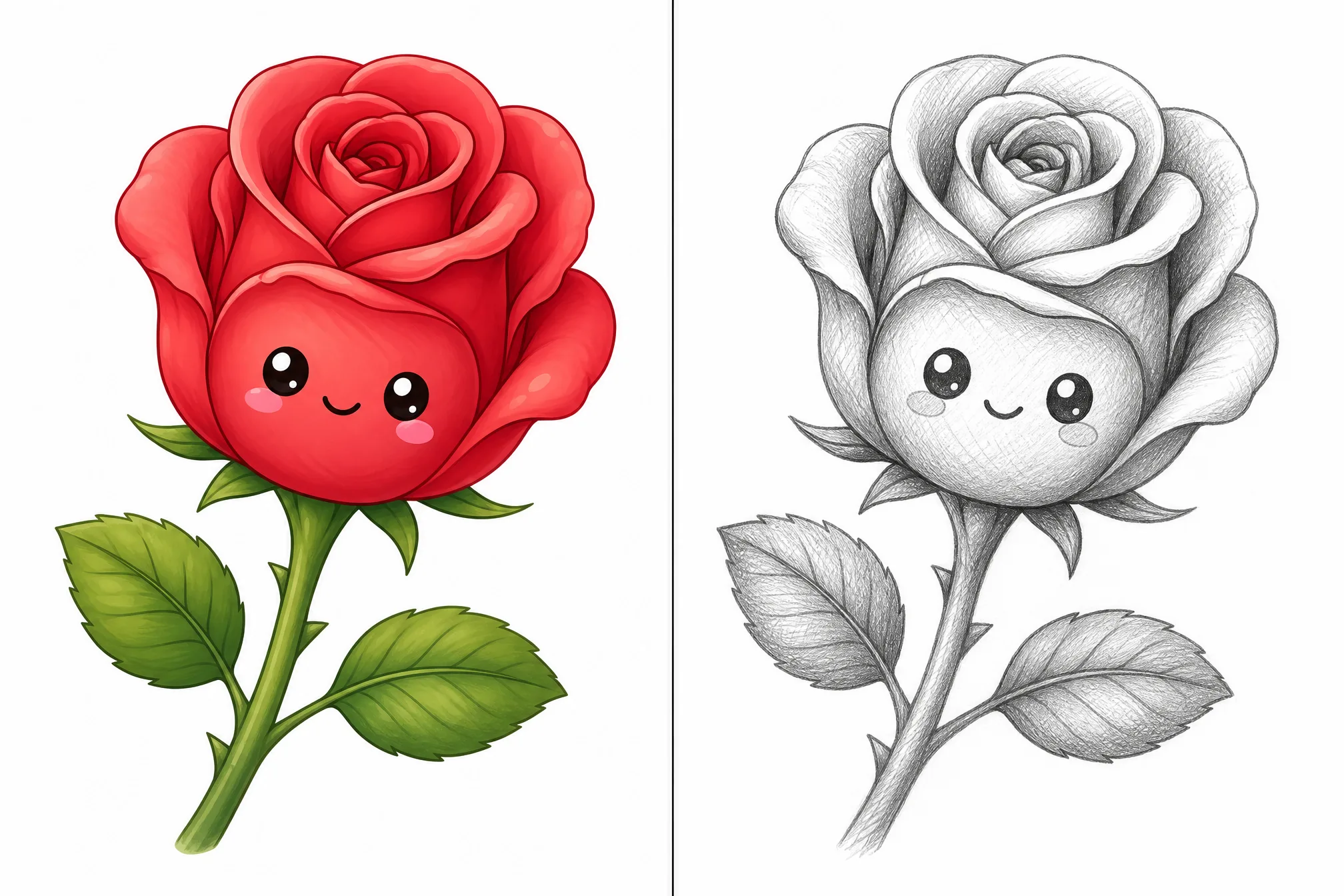 A rose photo turned into a detailed pencil sketch